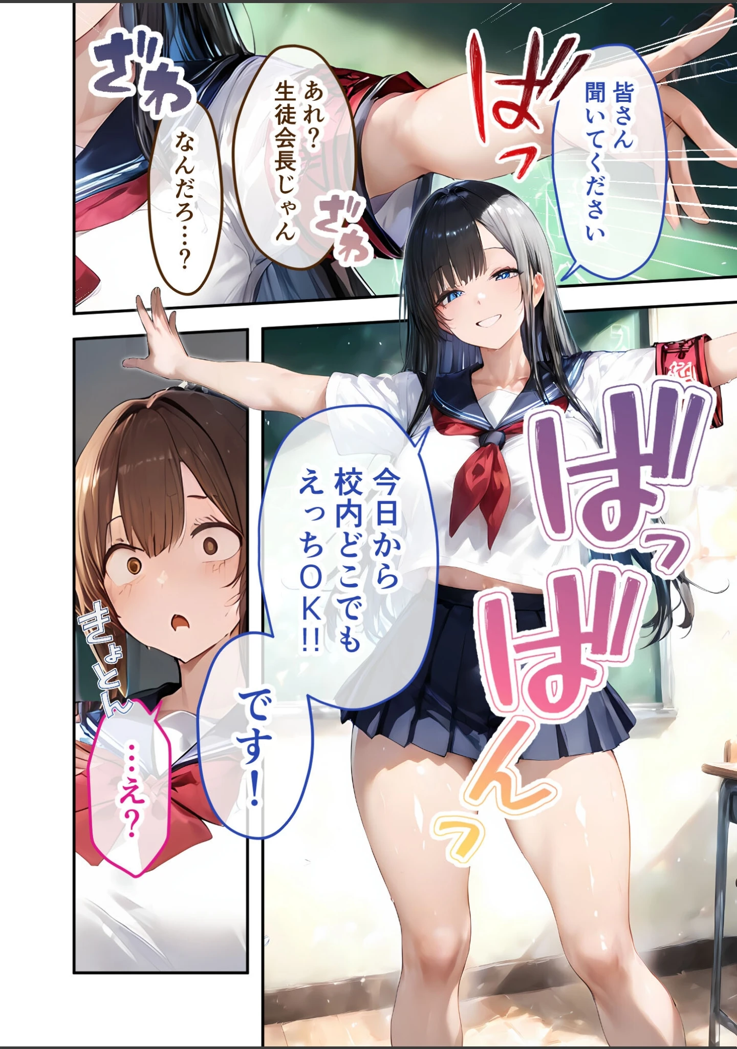 「お知らせ:当学は本日より「えっち放題」です！！ モザイク版」（ラビットフット） 試し読み 3ページ目