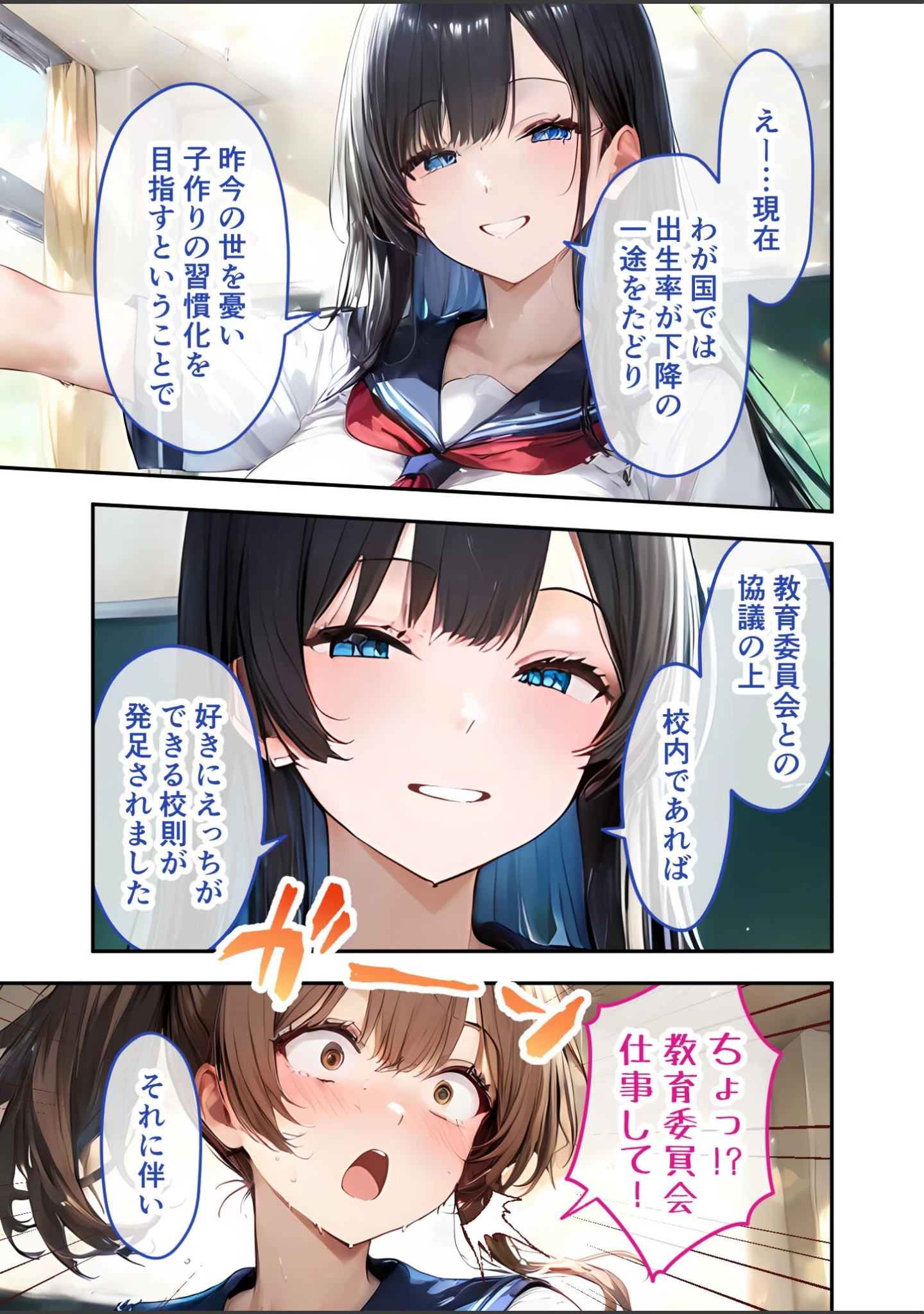 「お知らせ:当学は本日より「えっち放題」です！！ モザイク版」（ラビットフット） 試し読み 4ページ目