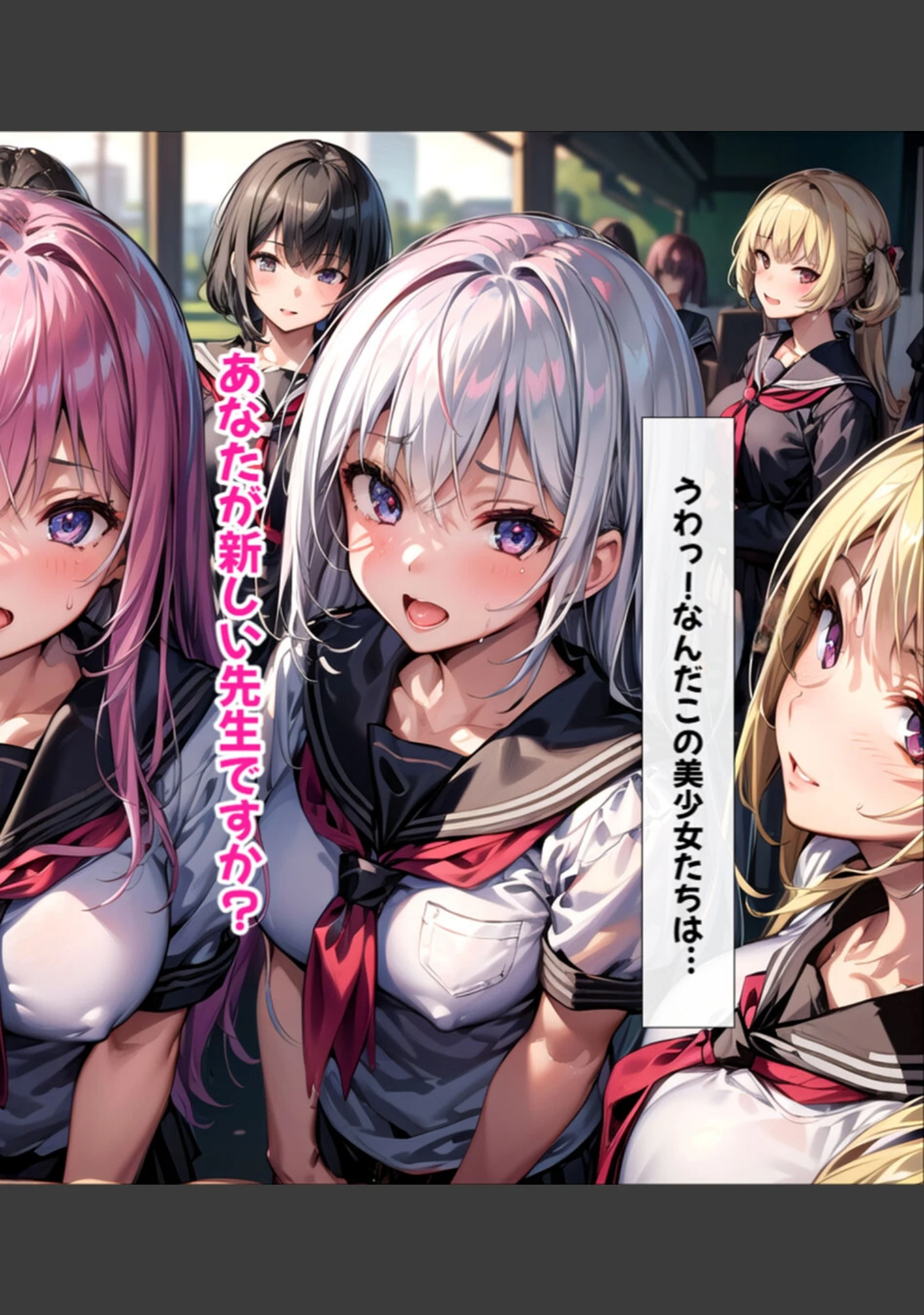 「ハーレム女学園〜ハメてもハメても終わらない●●●●だらけのハーレム学園生活〜【1ぺージ1コマのマンガ風完全ストーリー】 モザイク版」（変態マジシャン） 試し読み 6ページ目