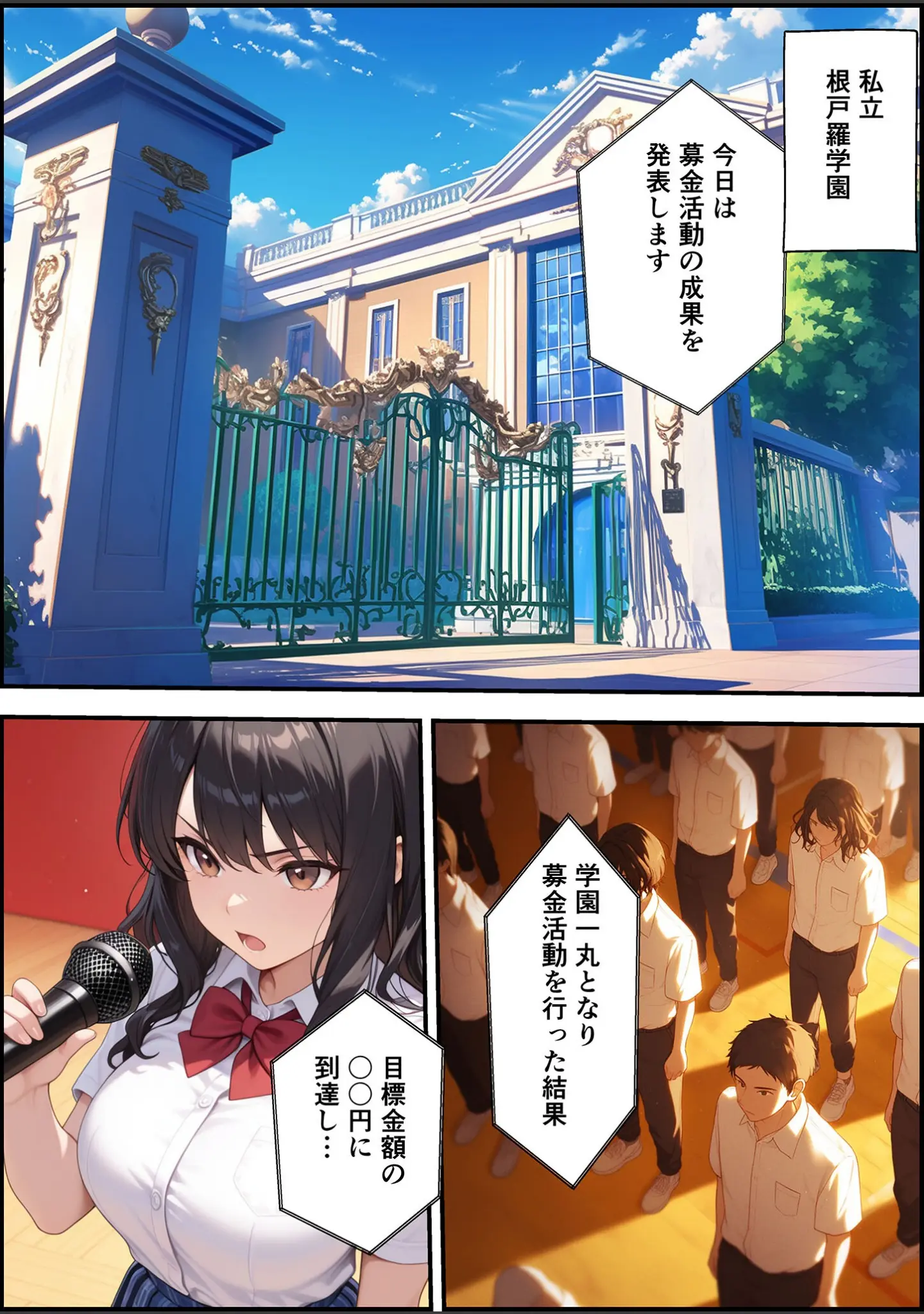 「上級国民に支配された学園生徒会長が学園を守るため処女喪失ショーを行う話 モザイク版」（バベル太郎） 試し読み 4ページ目
