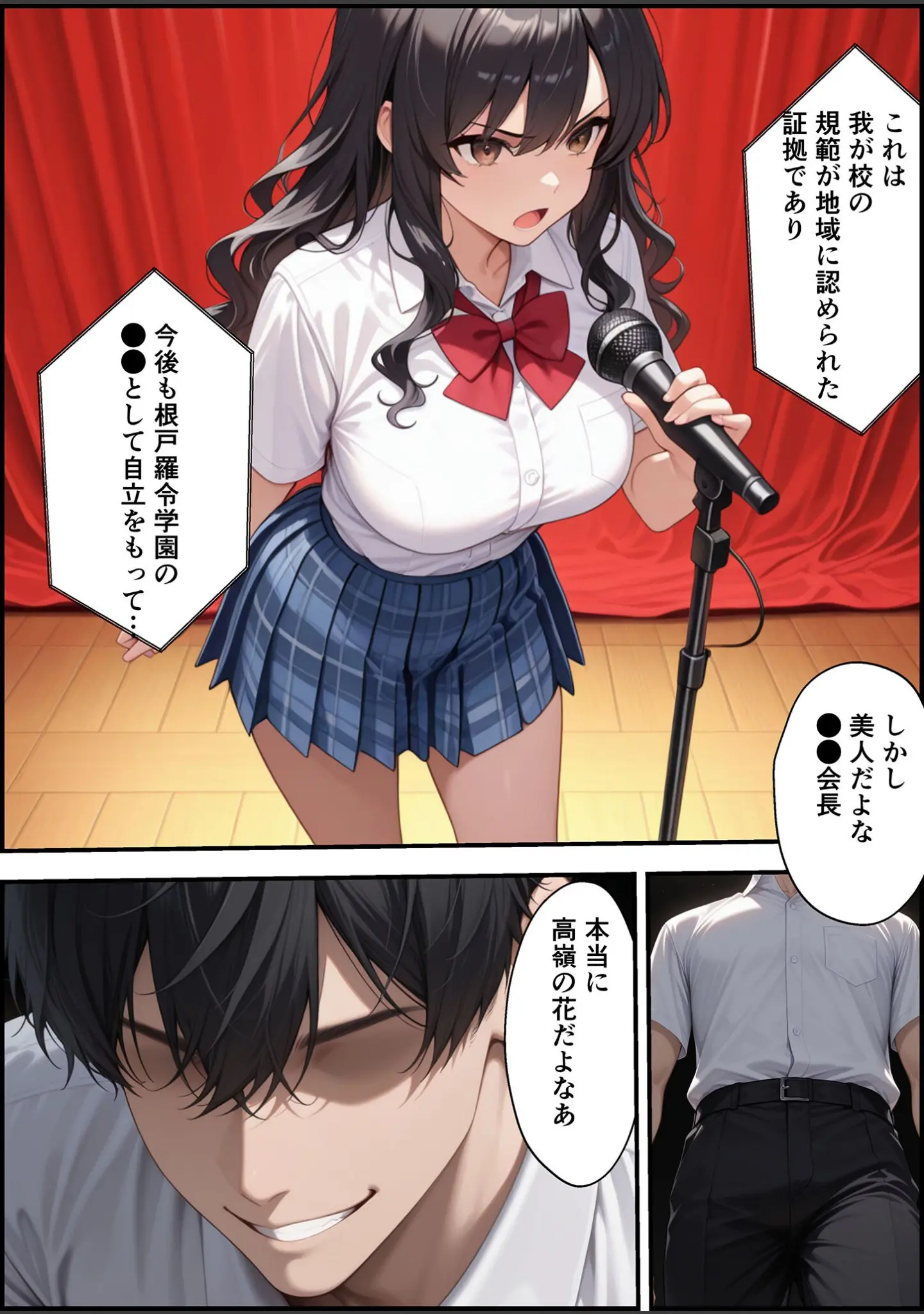 「上級国民に支配された学園生徒会長が学園を守るため処女喪失ショーを行う話 モザイク版」（バベル太郎） 試し読み 5ページ目