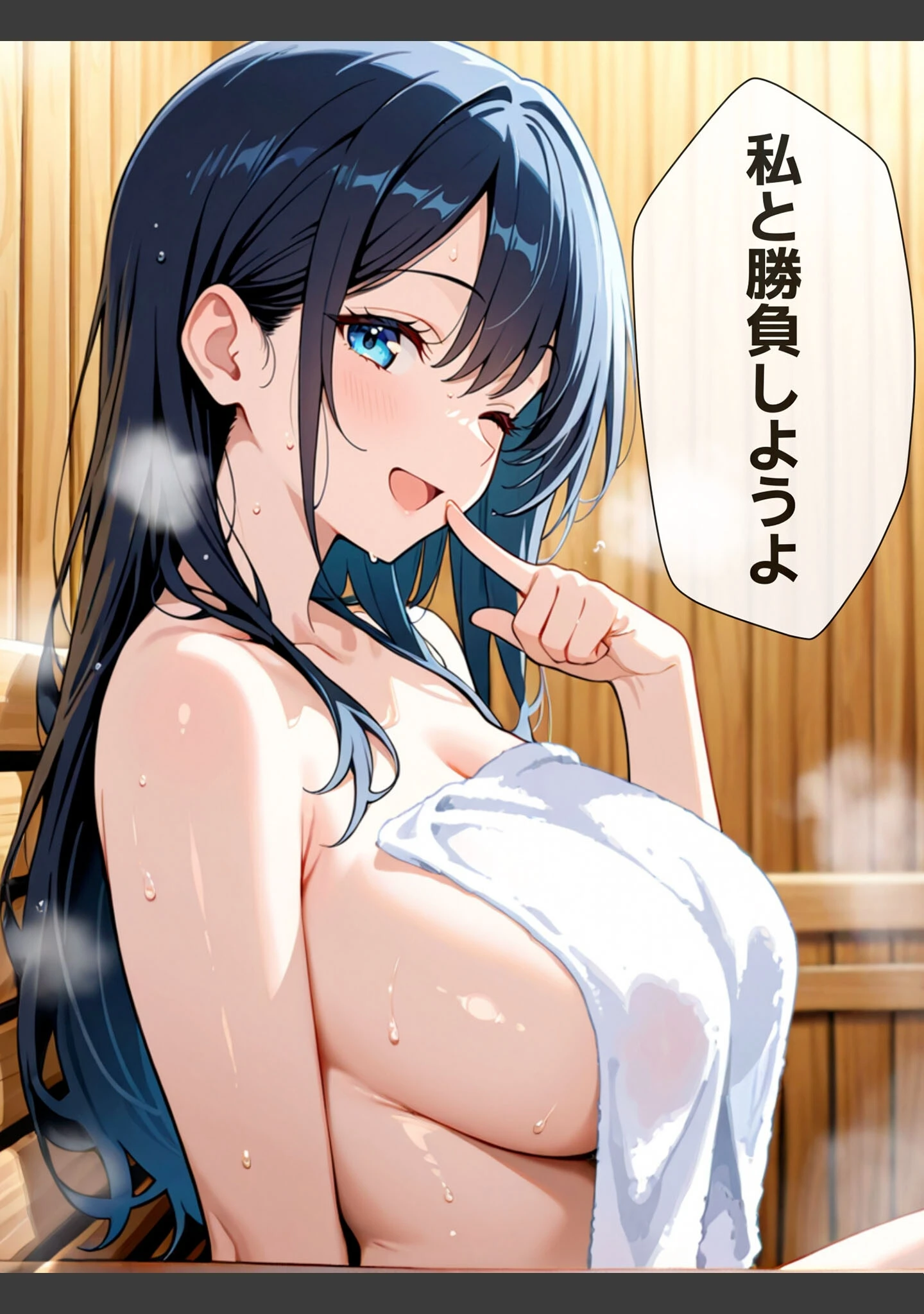 「混浴サウナでSっ気の巨乳義妹に挑発されて…勃起がバレて我慢できなくなった話 モザイク版」（水彩みなも） 試し読み 9ページ目