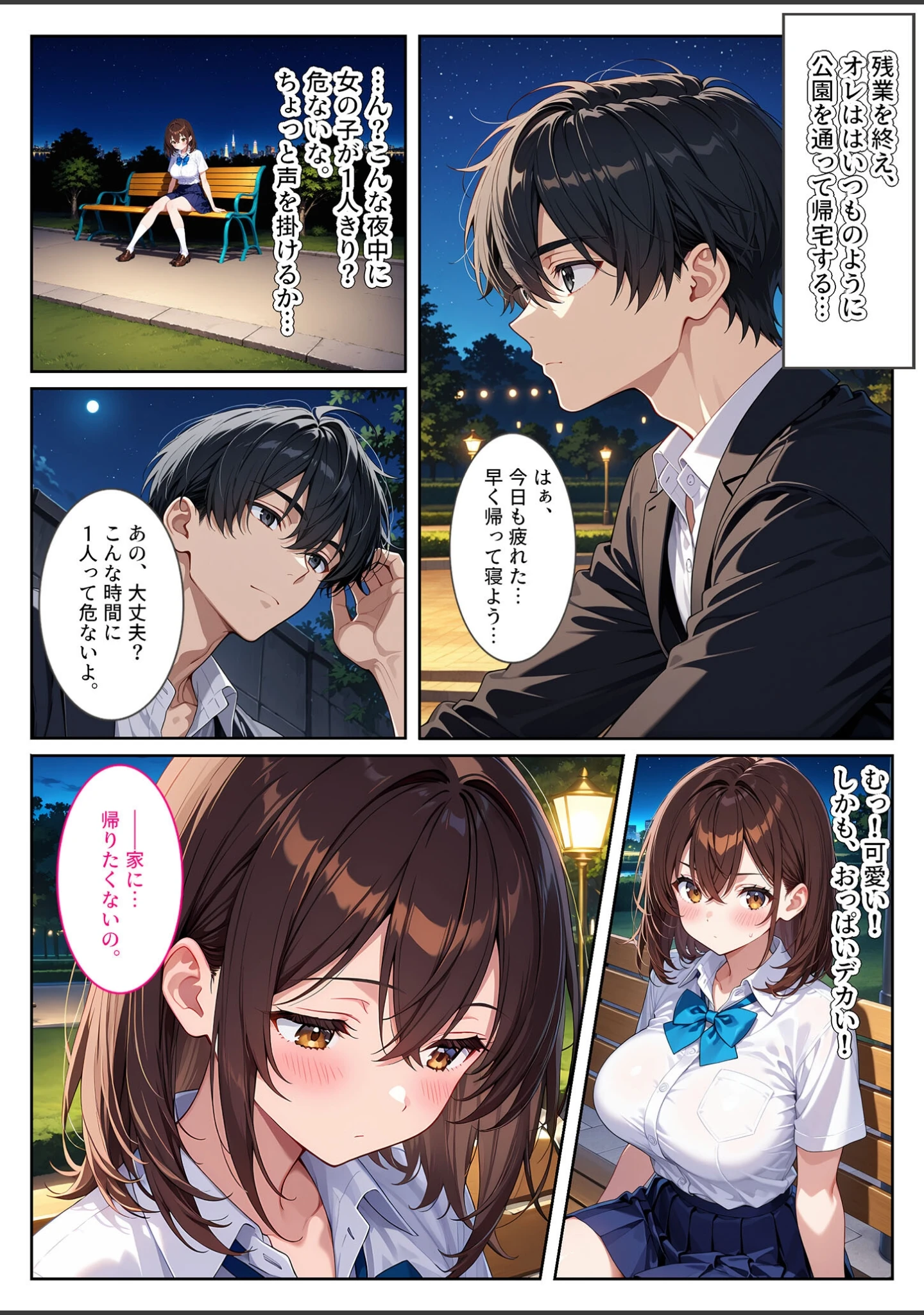「夜の公園で爆乳●●●●を拾ったら… モザイク版」（StudioSR） 試し読み 4ページ目