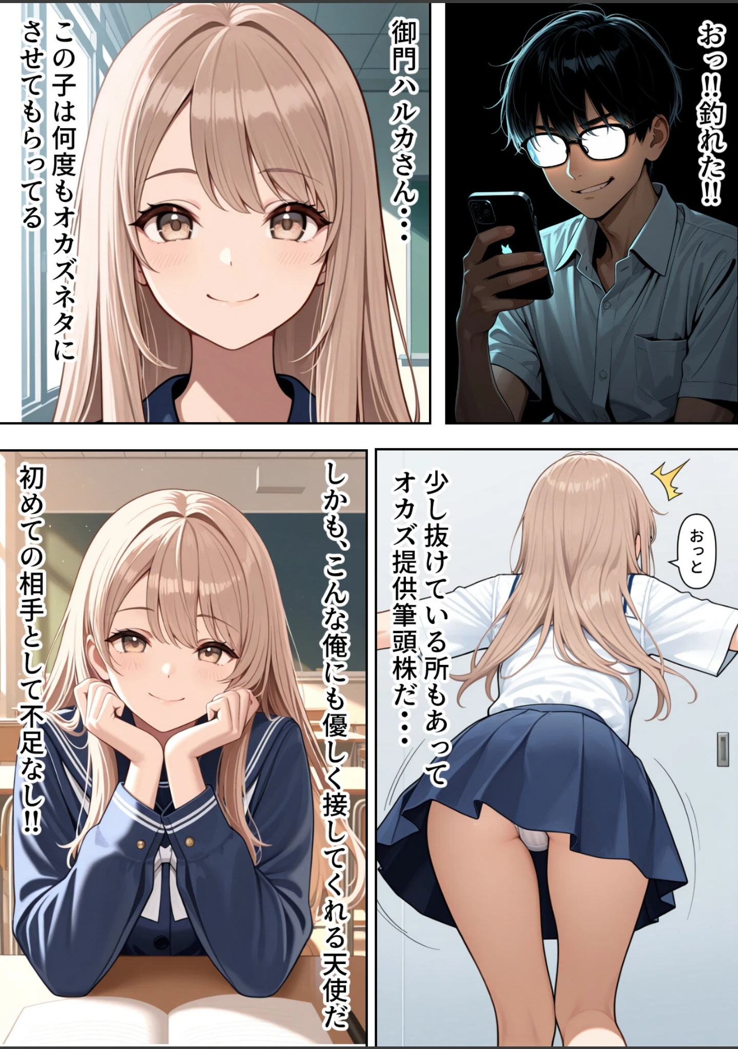 「底辺逆転-どん底ぼっち童貞の俺が億万長者に！？同級生の美女を「冴えない男の救済企画」と称した高額バイトで釣ってみた結果…【棒消し修正版】」（弱男紳士） 試し読み 8ページ目