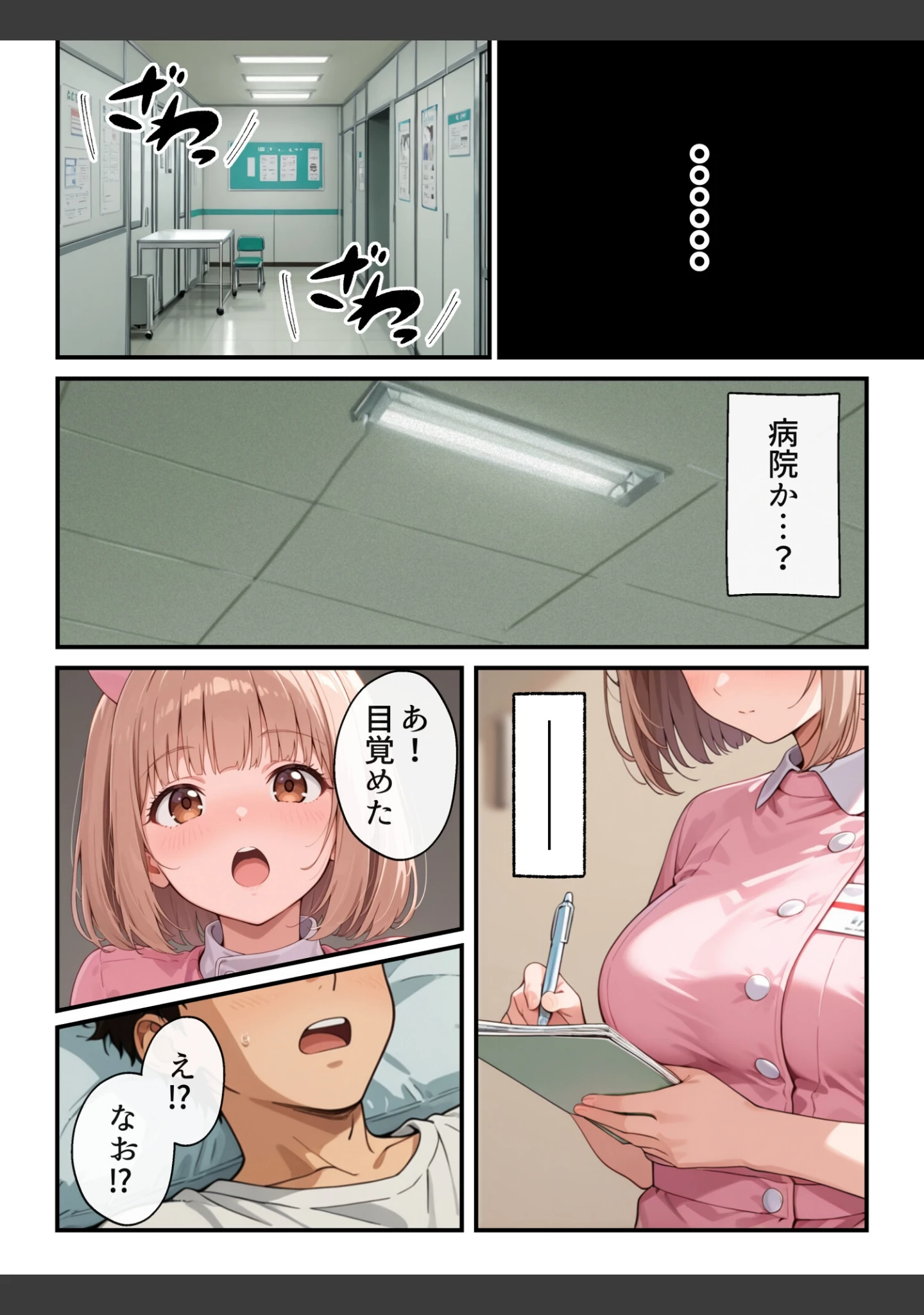 「ナースのお仕事！入院先の担当看護師が巨乳妹だったので心も身体も癒してもらった話【モザイク版】（単話）」（水彩みなも） 試し読み 2ページ目