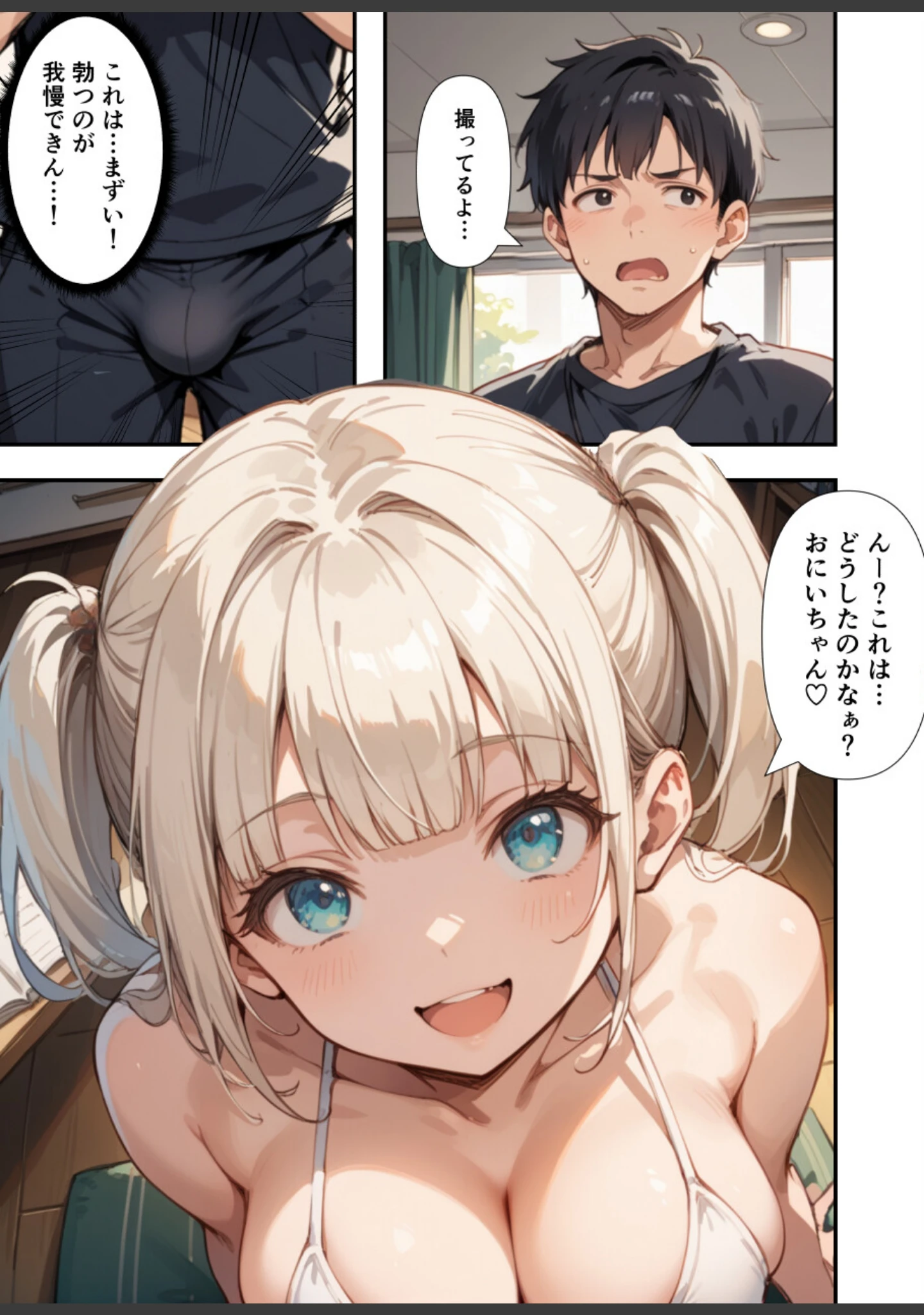 「水着撮影中、巨乳妹に「勃っているのバレバレだよ？」と煽られたので勢いで生中出しした話【モザイク版】」（あくめくん） 試し読み 10ページ目