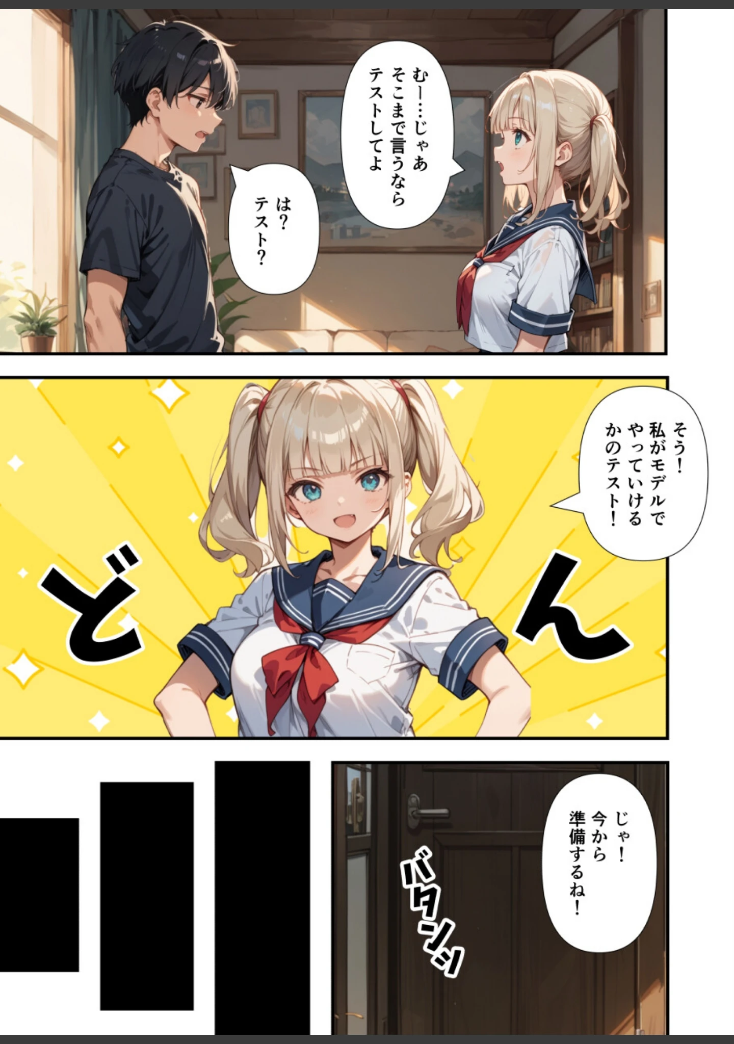 「水着撮影中、巨乳妹に「勃っているのバレバレだよ？」と煽られたので勢いで生中出しした話【モザイク版】」（あくめくん） 試し読み 5ページ目