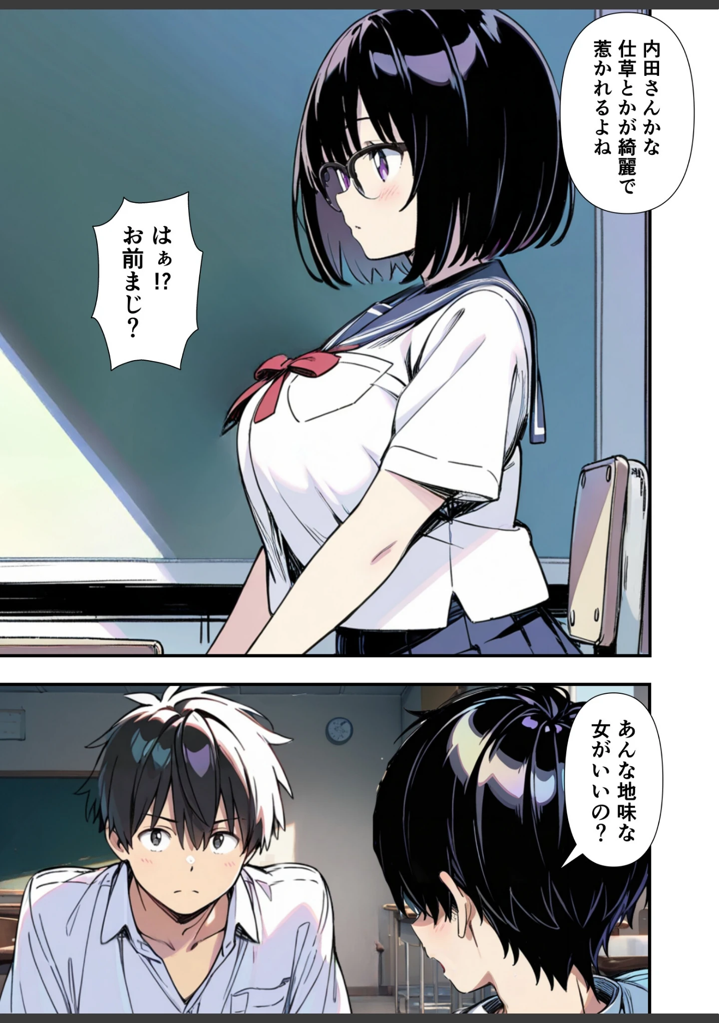「爆乳地味メガネが好きな男に沼パイを使って告白しそのままエッチする話【モザイク版】」（あくめくん） 試し読み 3ページ目