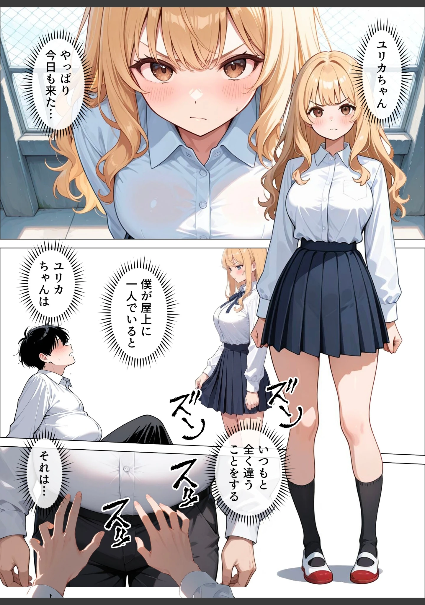 「いじめてくるヤンキー女子が、屋上では僕のチ○ポでイキ狂う【モザイク版】」（犬ポテト） 試し読み 11ページ目