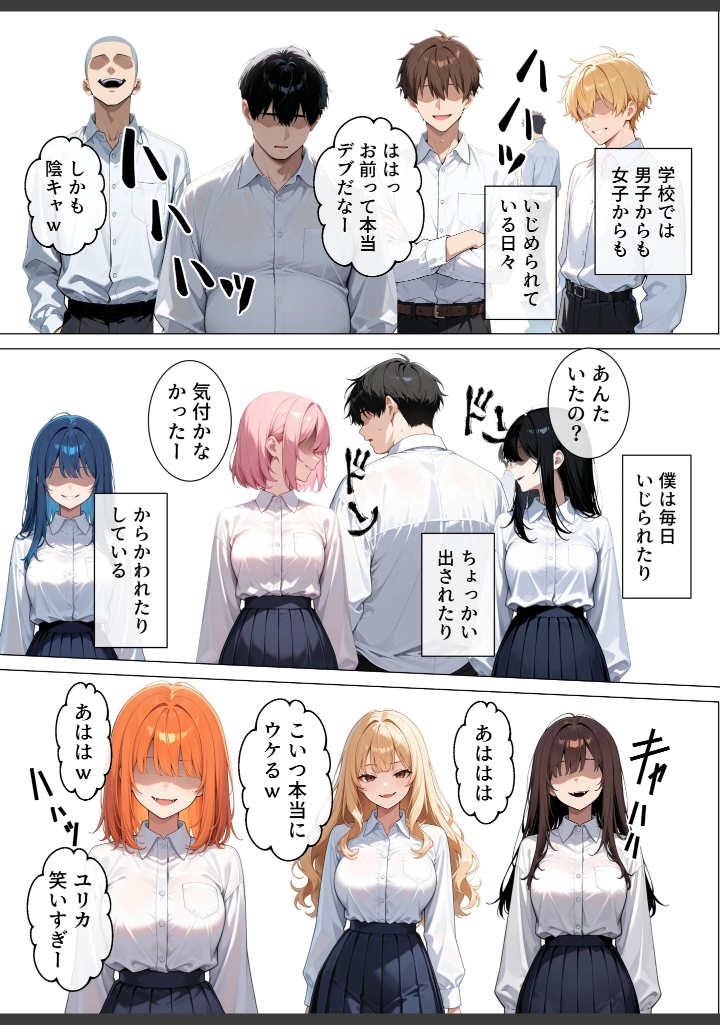 「いじめてくるヤンキー女子が、屋上では僕のチ○ポでイキ狂う【モザイク版】」（犬ポテト） 試し読み 2ページ目