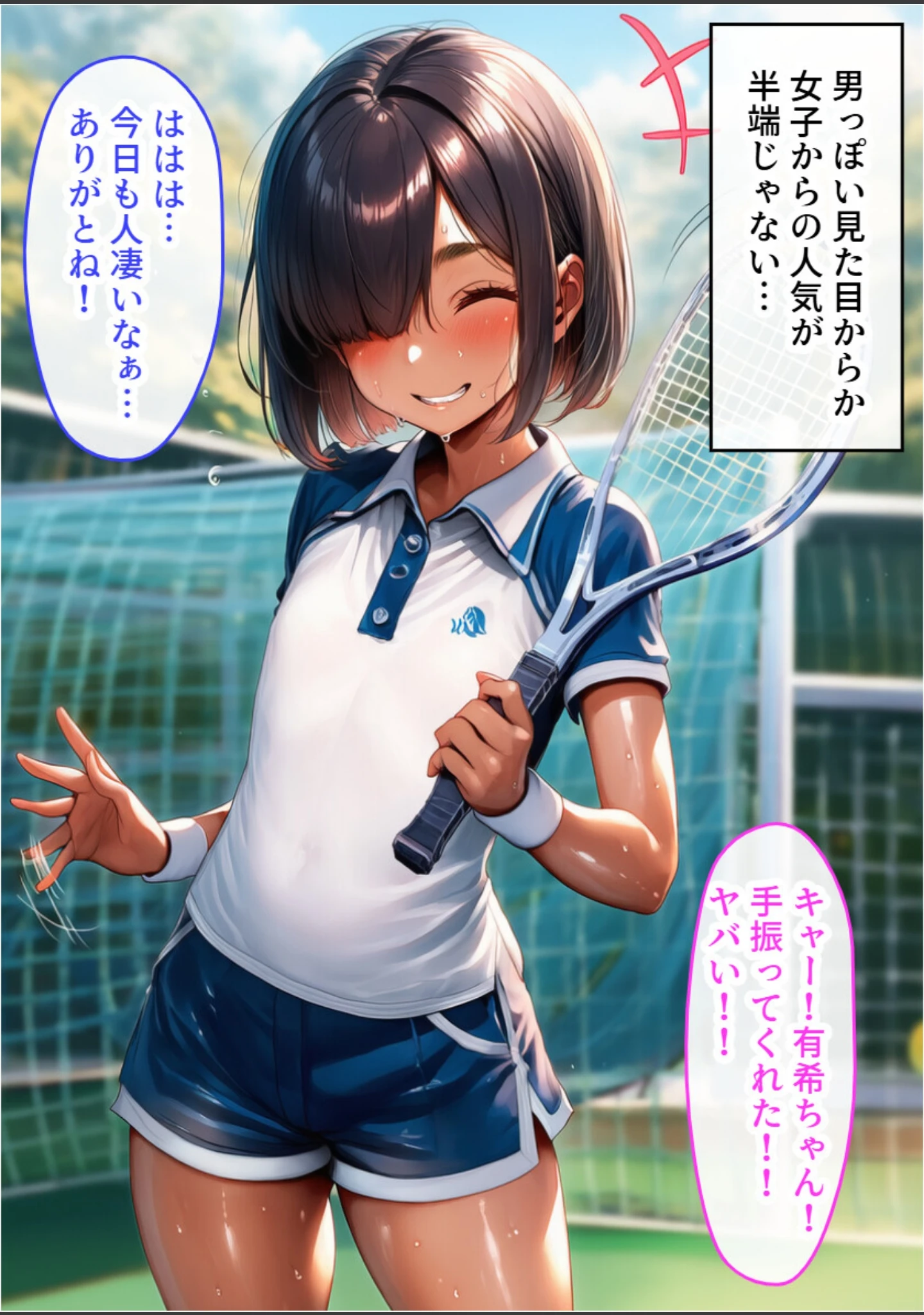 「幼なじみは隠れ巨乳！テニス部で一番かわいいボーイッシュ少女とイチャラブSEX【モザイク版】（単話）」（黒糖サムライ） 試し読み 3ページ目