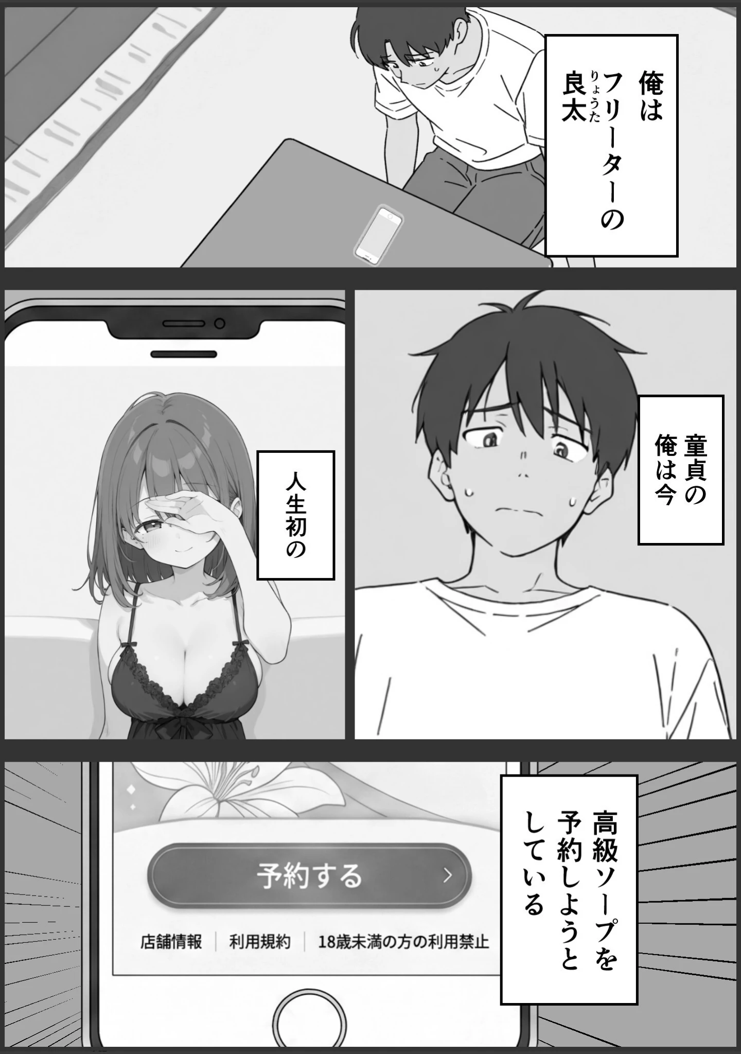 「童貞の俺がソープランド行ってみた！【モザイク版】」（ルスタ） 試し読み 4ページ目