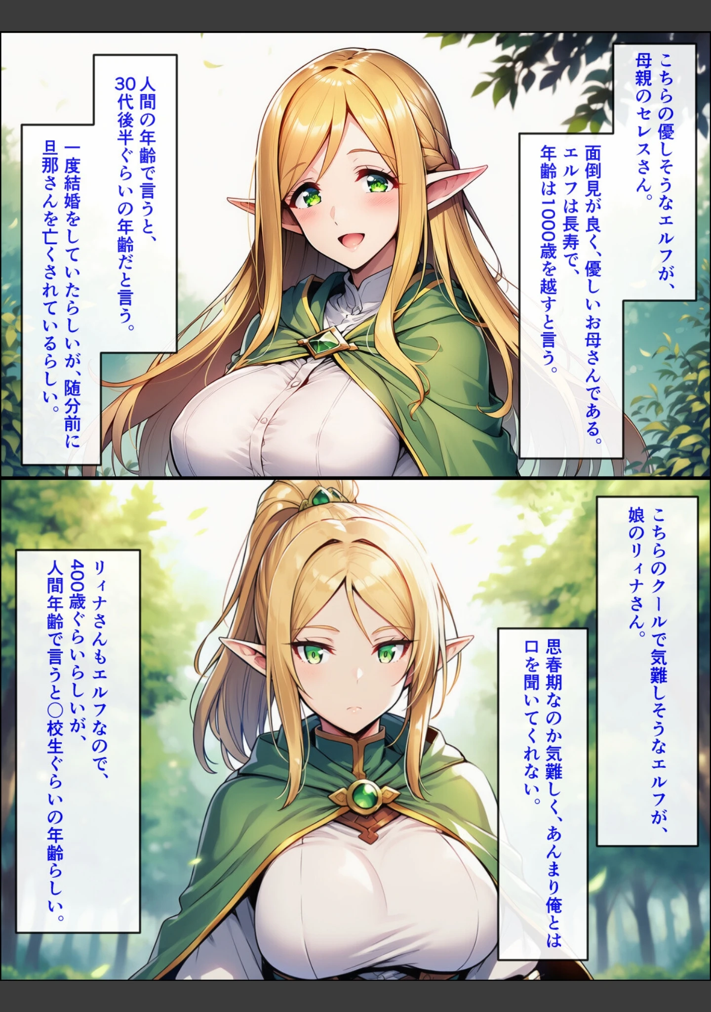 「異世界転生して美人巨乳エルフ親子とらぶらぶセックスする話 〜娘編〜【モザイク版】」（ぬぽぬぽらぼ） 試し読み 4ページ目