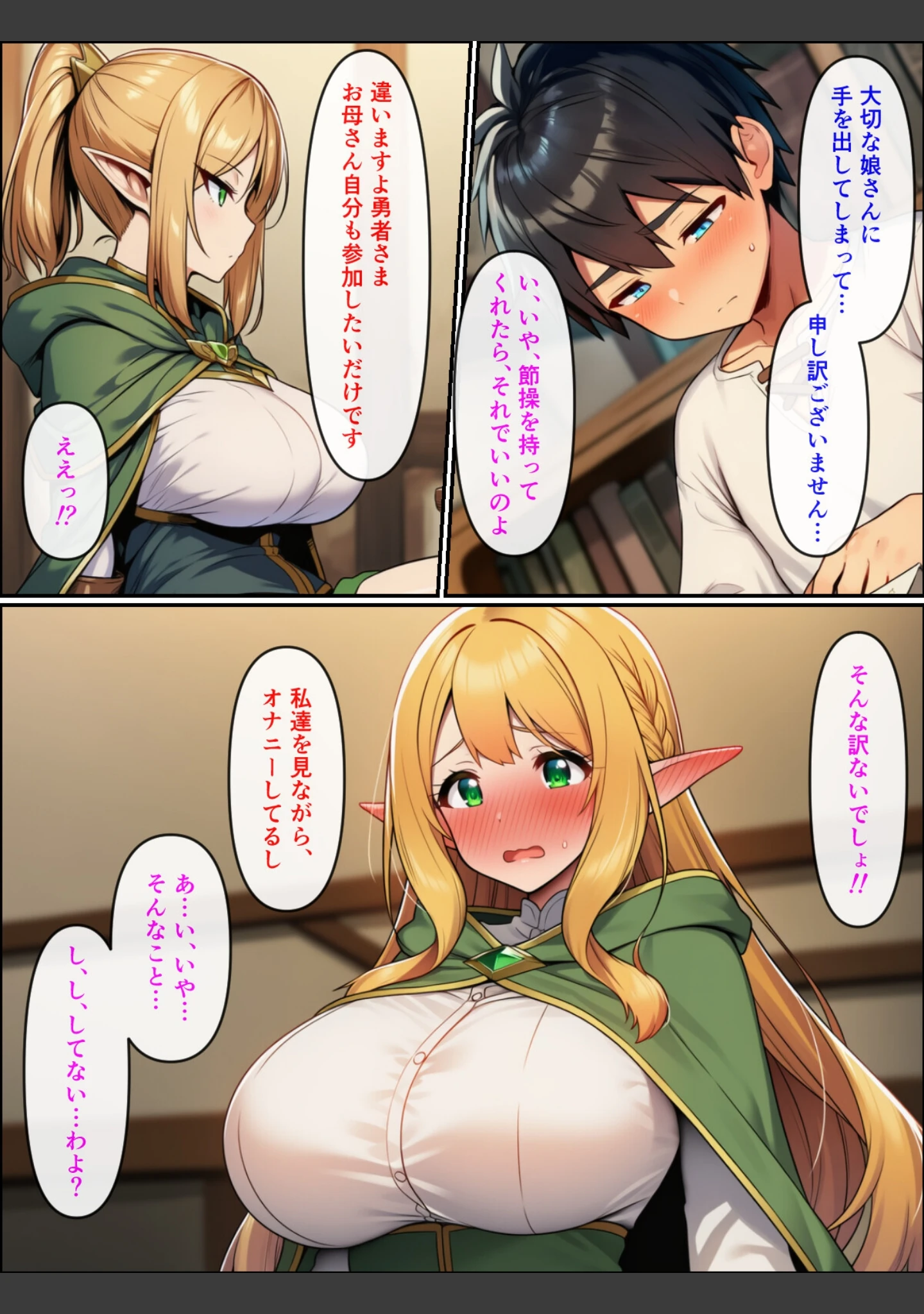 「異世界転生して美人巨乳エルフ親子とらぶらぶセックスする話【モザイク版】」（ぬぽぬぽらぼ） 試し読み 9ページ目