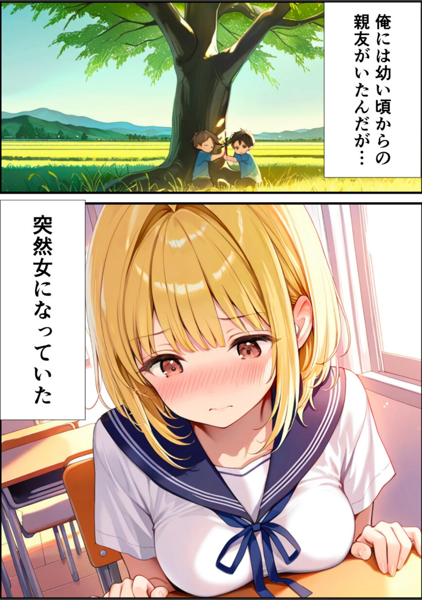 「女体化した親友が俺の彼女になるまでの話【白抜き修正版】」（悪魔ほろほろ） 試し読み 3ページ目