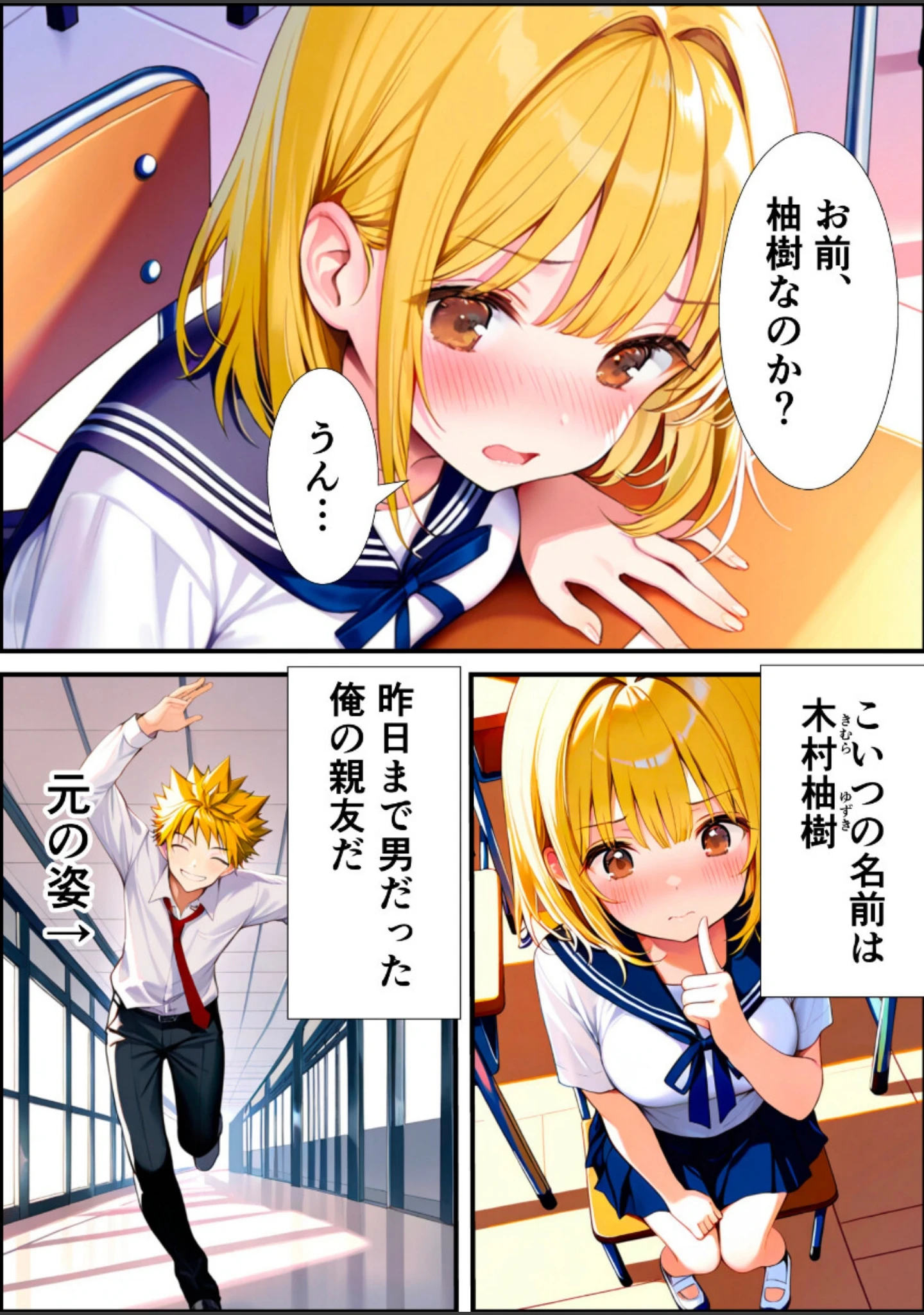 「女体化した親友が俺の彼女になるまでの話【白抜き修正版】」（悪魔ほろほろ） 試し読み 4ページ目