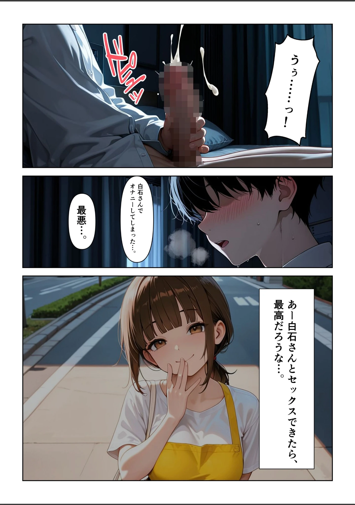 「おとなりの保育士お姉さんの生きゅうりオナニーを見て、中出しセックスしまくった話【モザイク版】」（めろうたいむ） 試し読み 11ページ目