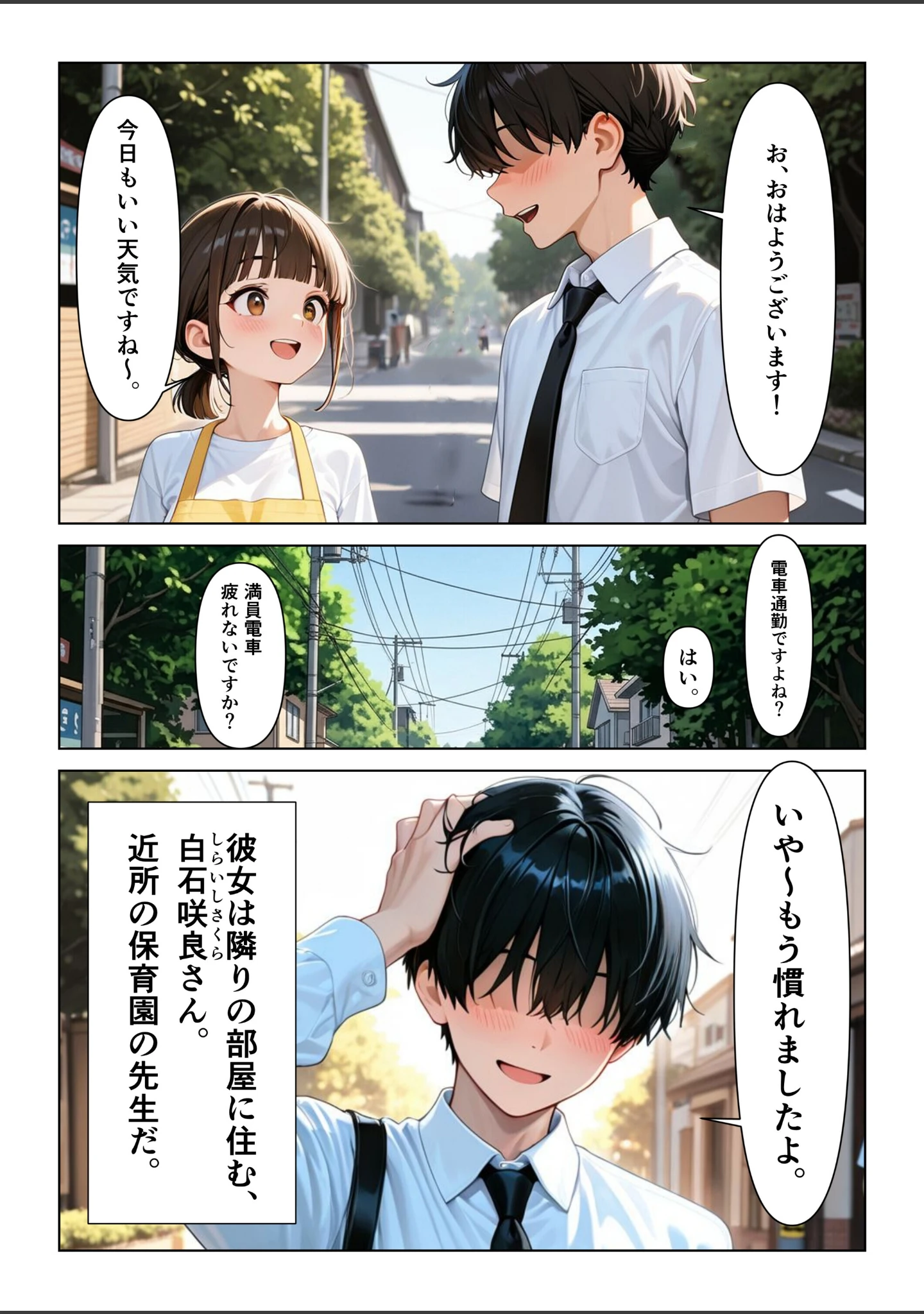 「おとなりの保育士お姉さんの生きゅうりオナニーを見て、中出しセックスしまくった話【モザイク版】」（めろうたいむ） 試し読み 3ページ目