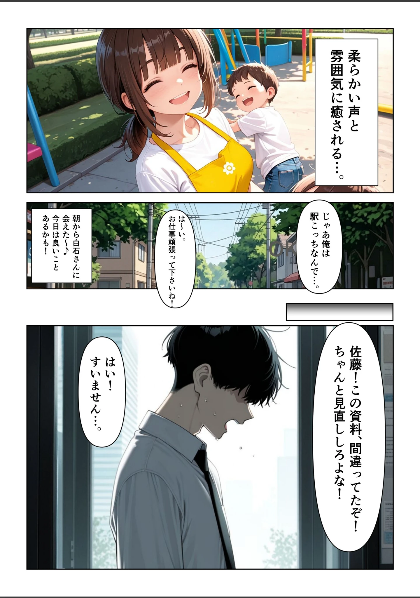「おとなりの保育士お姉さんの生きゅうりオナニーを見て、中出しセックスしまくった話【モザイク版】」（めろうたいむ） 試し読み 4ページ目