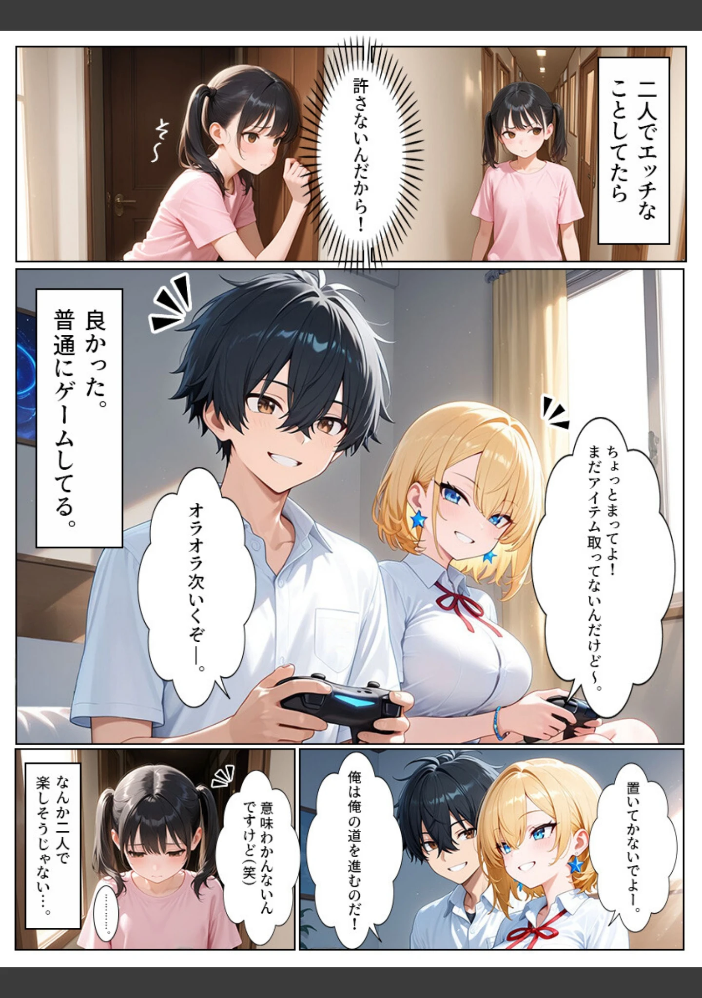 「巨乳ギャル彼女とちっぱい妹と中出しセックス【モザイク版】（単話）」（めろうたいむ） 試し読み 9ページ目