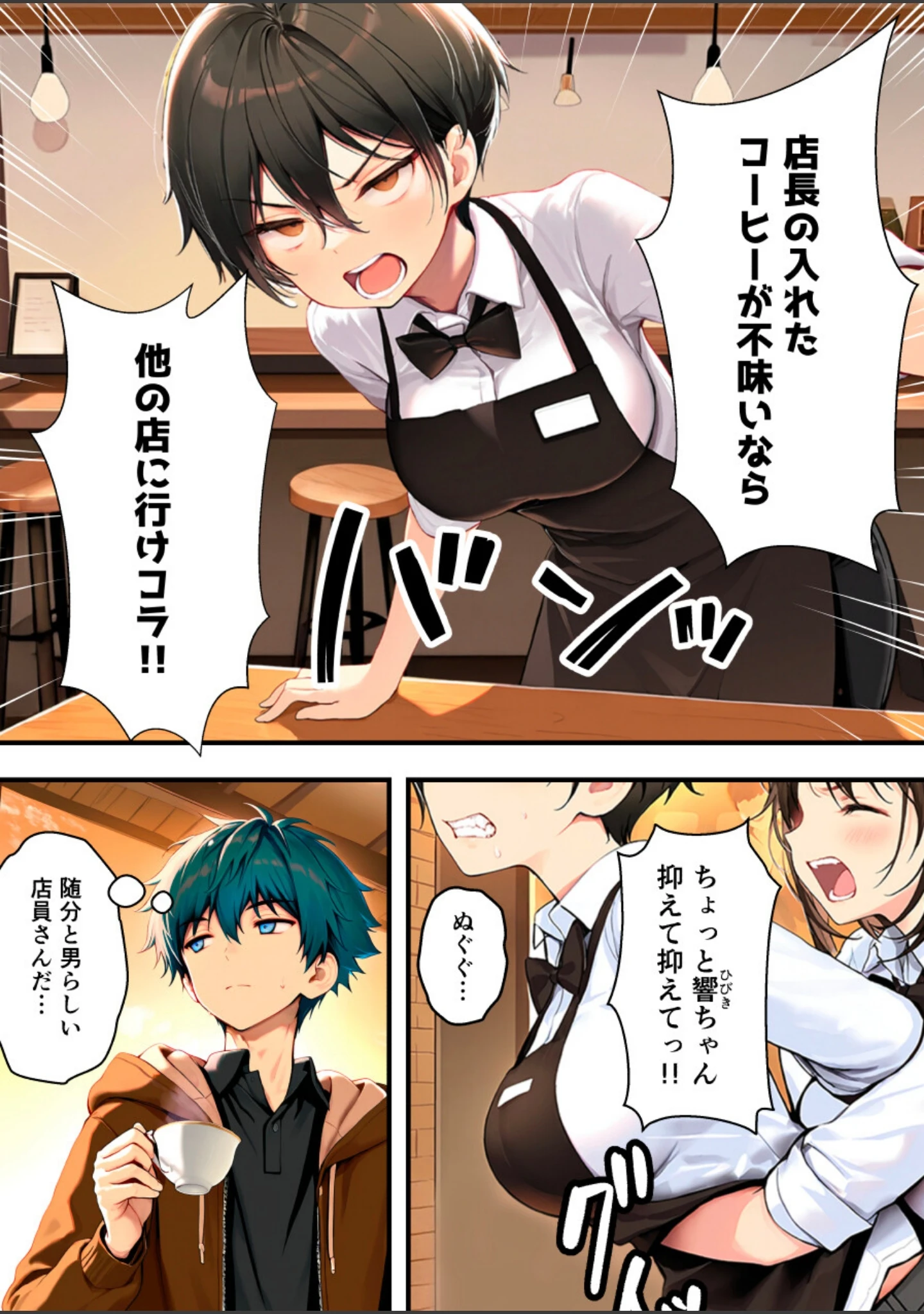 「目つきの悪いボーイッシュなTSカフェ店員さんはお願いしたら中出しセックスさせてくれる（チョロい）【白抜き修正版】」（悪魔ほろほろ） 試し読み 7ページ目