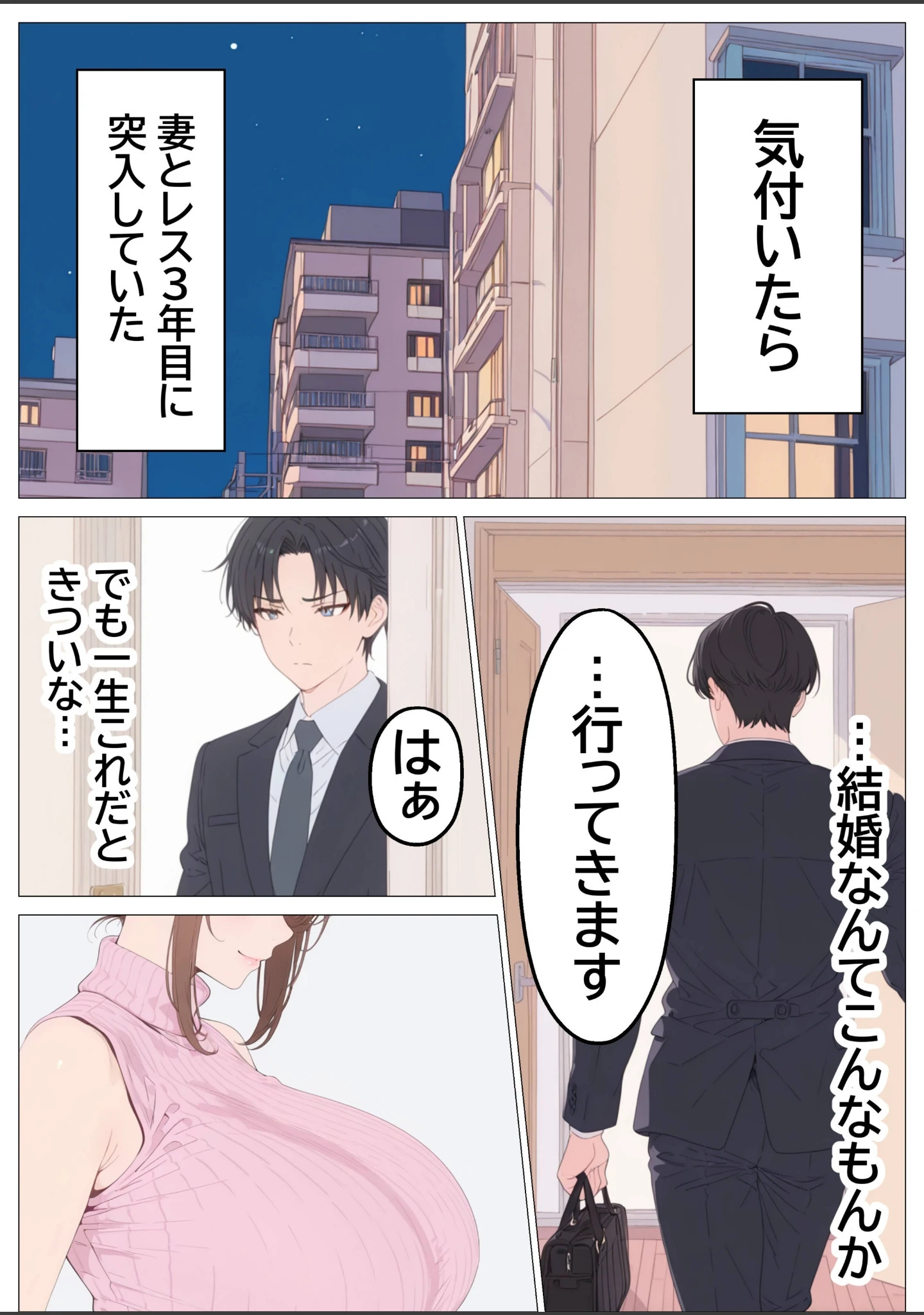 「妻とレス3年目の俺。隣に引越してきたのは欲求不満の爆乳人妻で……【モザイク版】」（つきつき工房） 試し読み 4ページ目