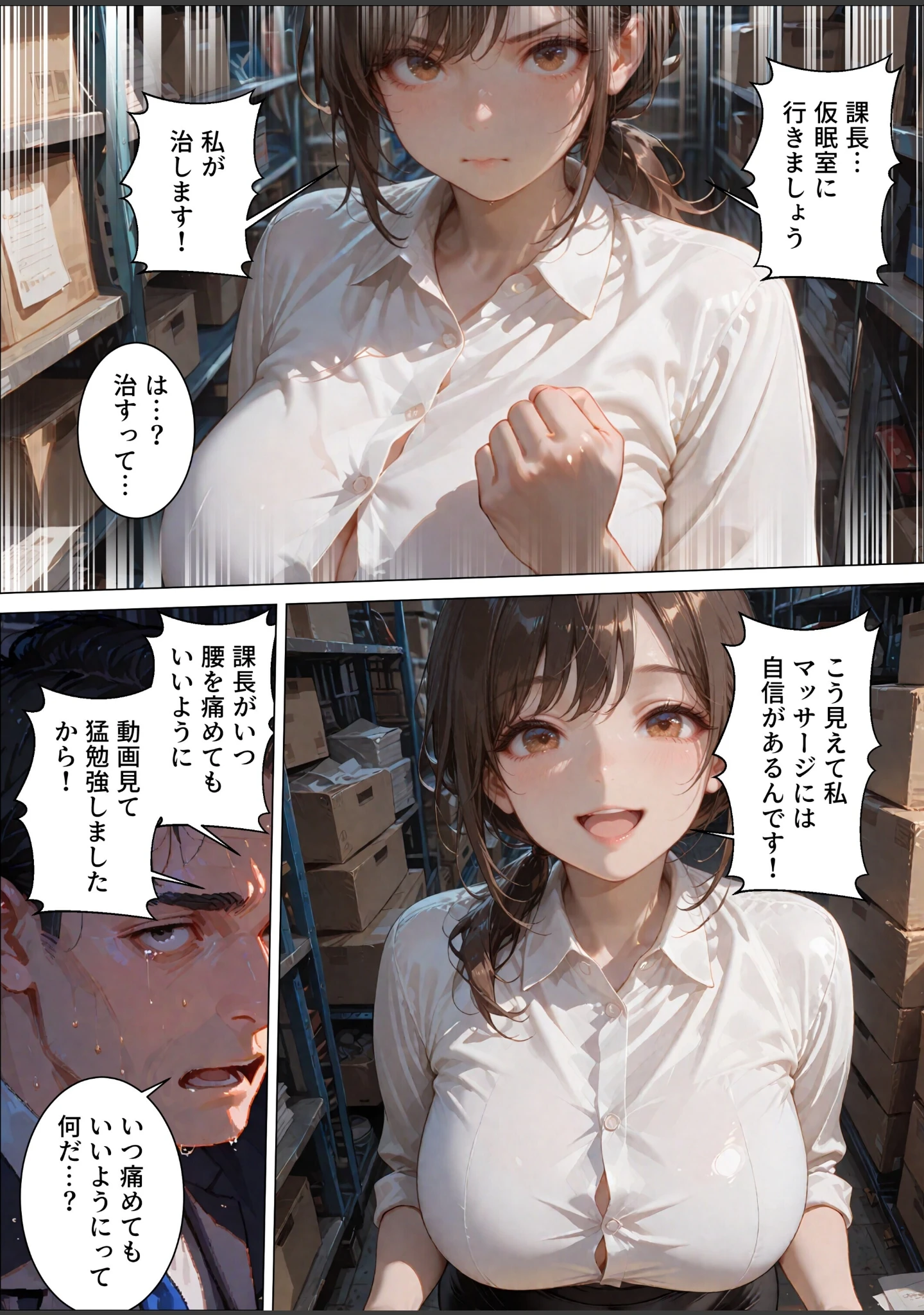 「台風の夜、憧れの上司とふたりきり。〜マシュマロボディで恩返し種付け性交〜【モザイク版】」（極彩色） 試し読み 10ページ目