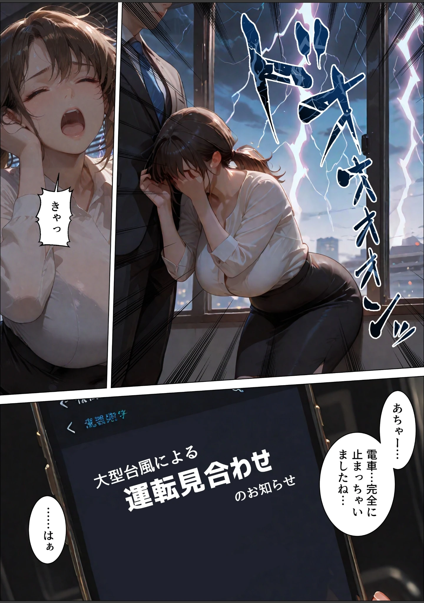 「台風の夜、憧れの上司とふたりきり。〜マシュマロボディで恩返し種付け性交〜【モザイク版】」（極彩色） 試し読み 4ページ目