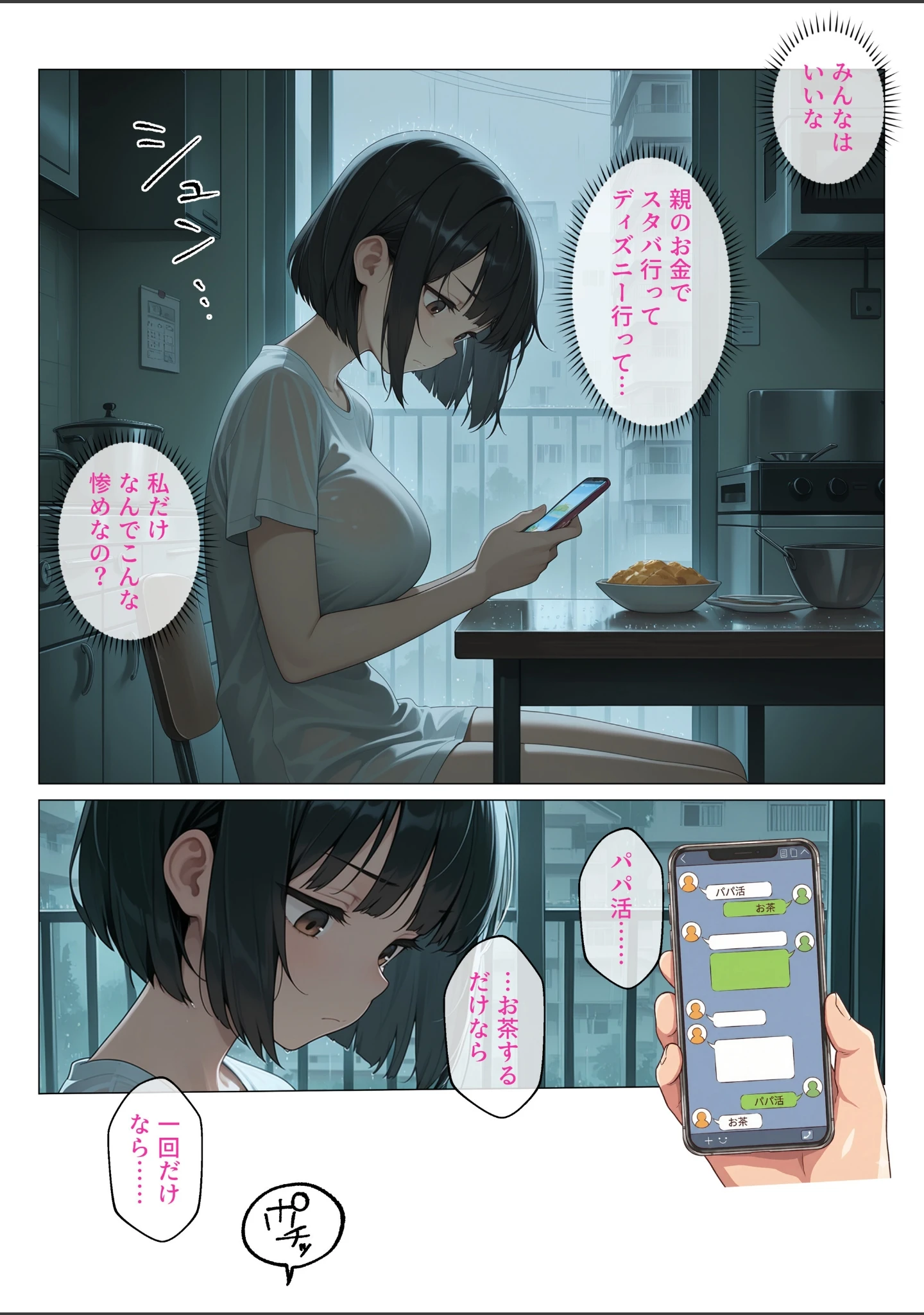 「パパ活女子の初夜は蜜の味 優等生の堕とし方【モザイク版】」（極彩色） 試し読み 2ページ目