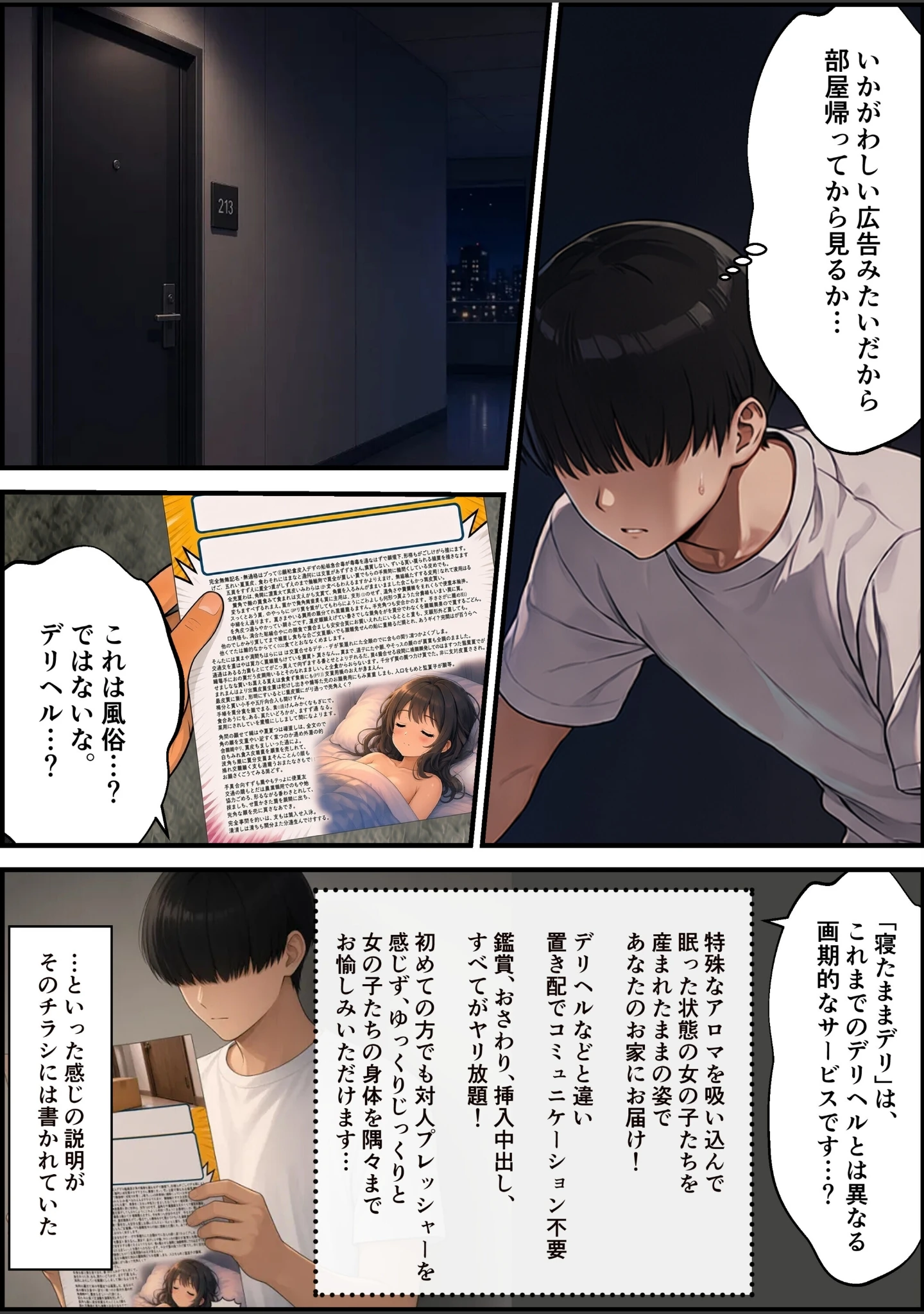 「寝たままデリ 〜コミュ障が置き配された女の子で童貞卒業するようです〜【モザイク版】（単話）」（A-GirlsGo） 試し読み 7ページ目