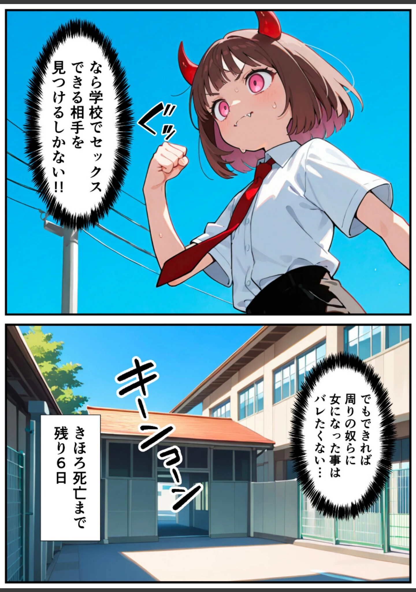 「突然淫魔に女体化した俺が学校で初めてセックスする話【白抜き修正版】」（悪魔ほろほろ） 試し読み 7ページ目
