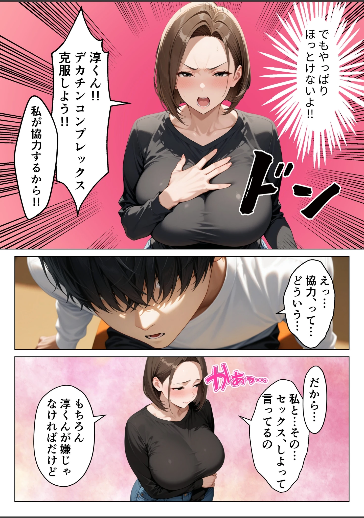 「僕のデカチンコンプレックスを克服するため隣家のむちむち人妻と本気セックスします！【モザイク版】」（りんごパイ） 試し読み 11ページ目