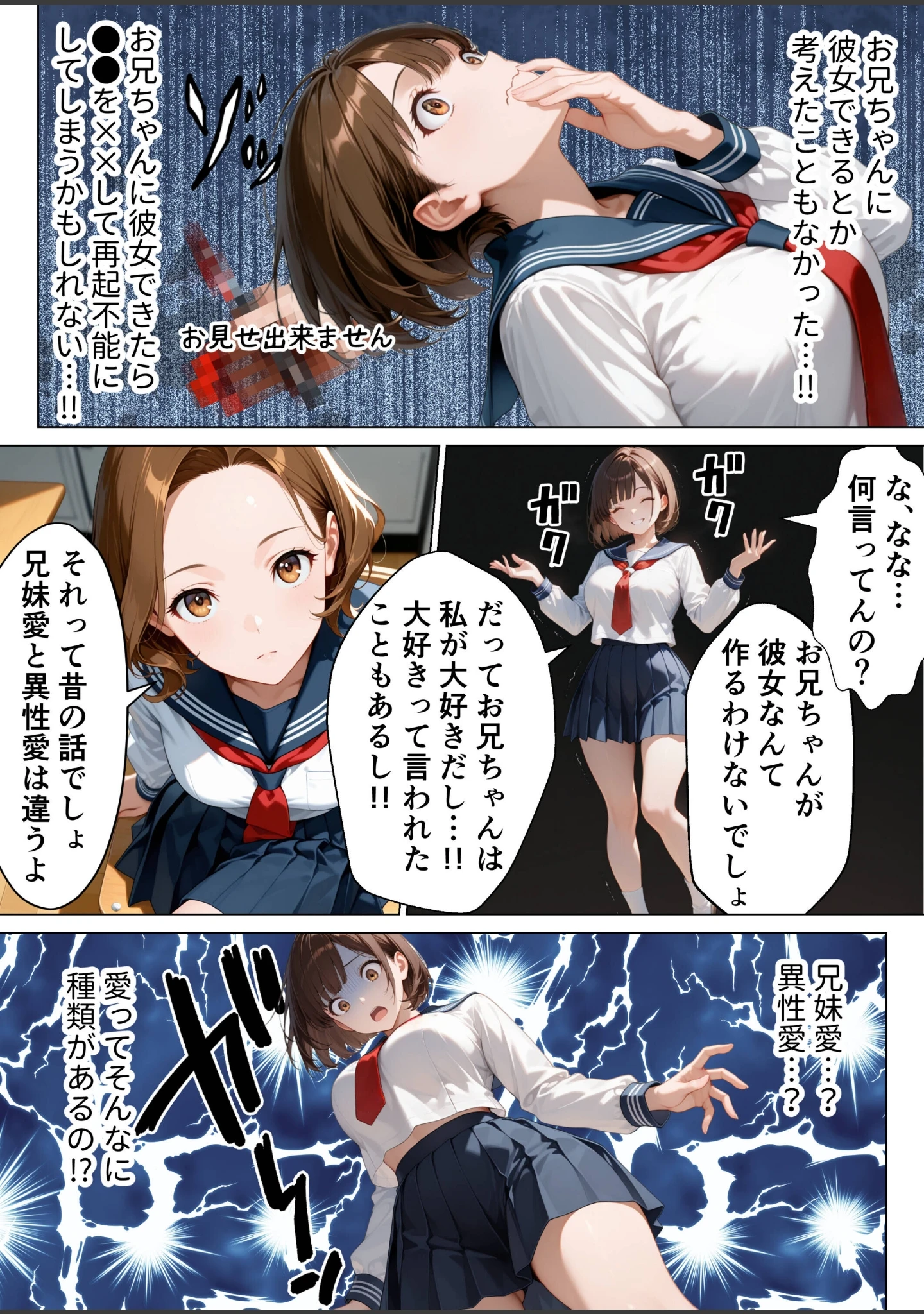 「俺のことが大好きな爆乳妹と生ハメしたら中出しあまあまセックスに発展した話【モザイク版】」（りんごパイ） 試し読み 4ページ目