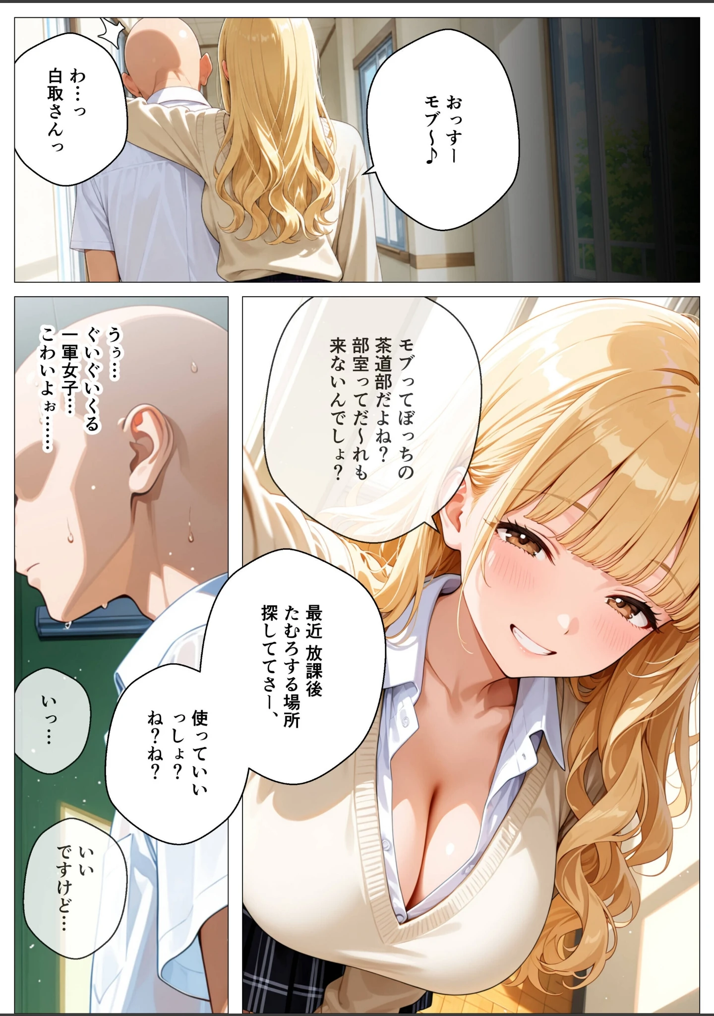 「モブの俺、茶道部を占領され、一軍ギャル4人組の罰ゲーム対象になった話【モザイク版】」（オナット製造） 試し読み 3ページ目