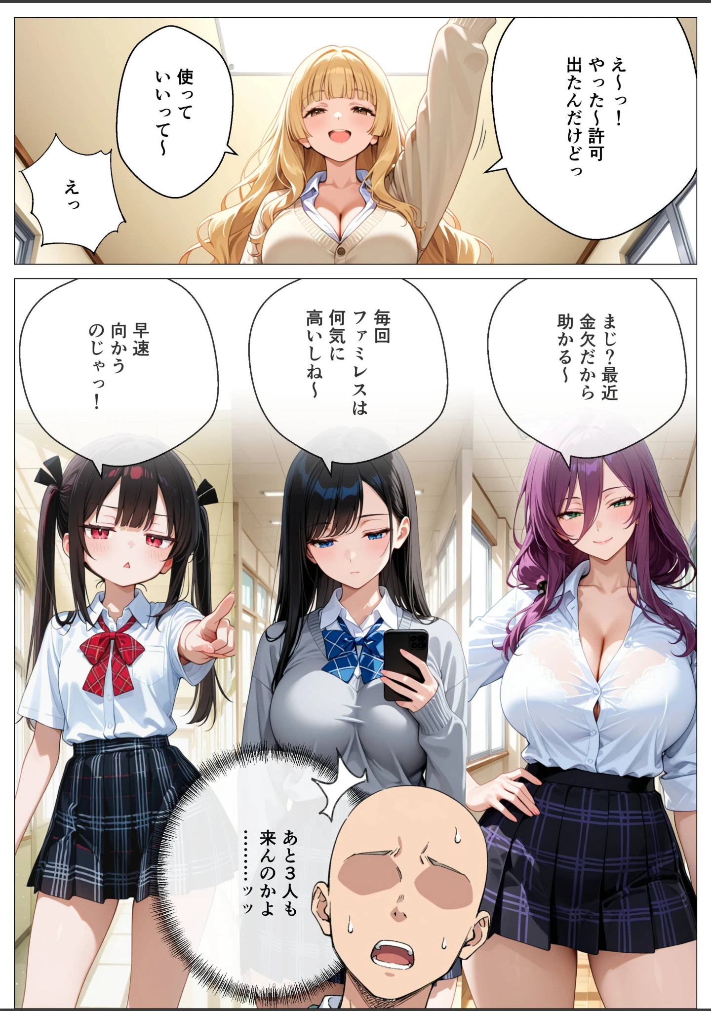 「モブの俺、茶道部を占領され、一軍ギャル4人組の罰ゲーム対象になった話【モザイク版】」（オナット製造） 試し読み 4ページ目