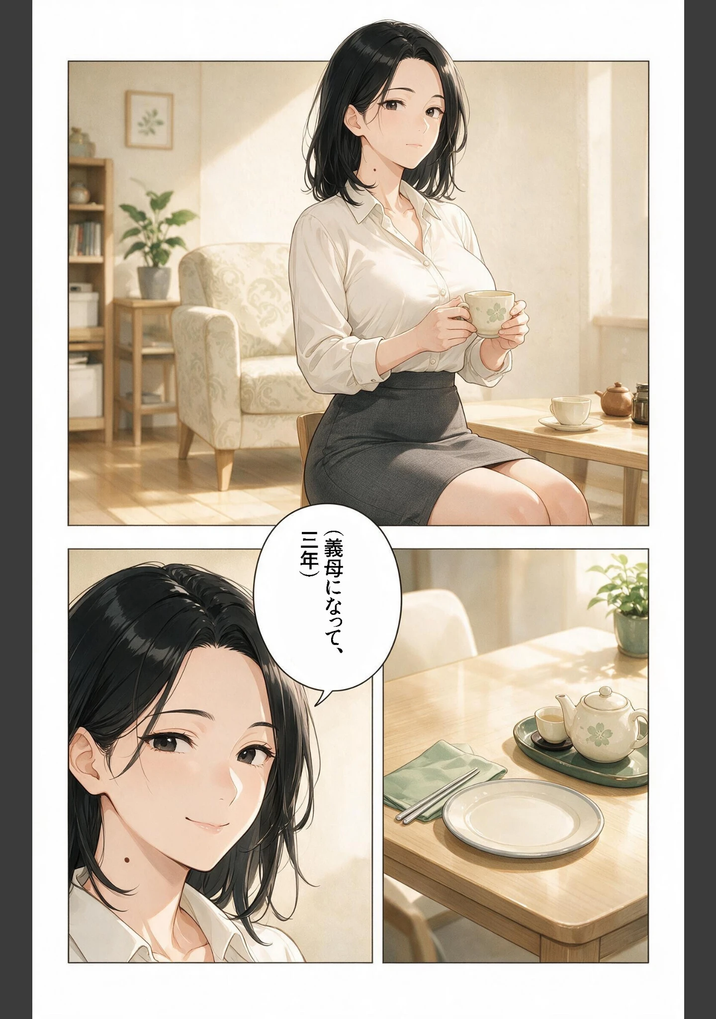 「淡白だと思ってたおっぱいの大きい義母と炬燵で足が触れたら中出しHさせてくれた話【モザイク版】（単話）」（藤白すずり） 試し読み 2ページ目