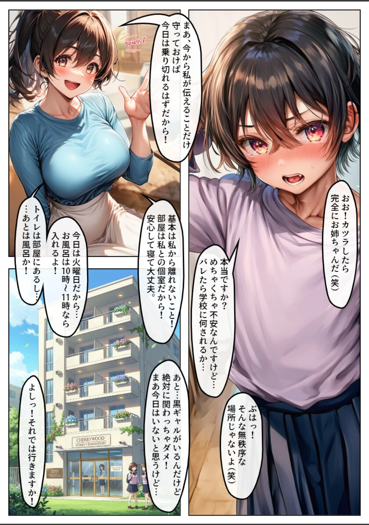 「巨乳JDが集う女子寮に女装して潜入！男はボク一人でハーレムSEX【白抜き修正版】」（黒糖サムライ） 試し読み 3ページ目