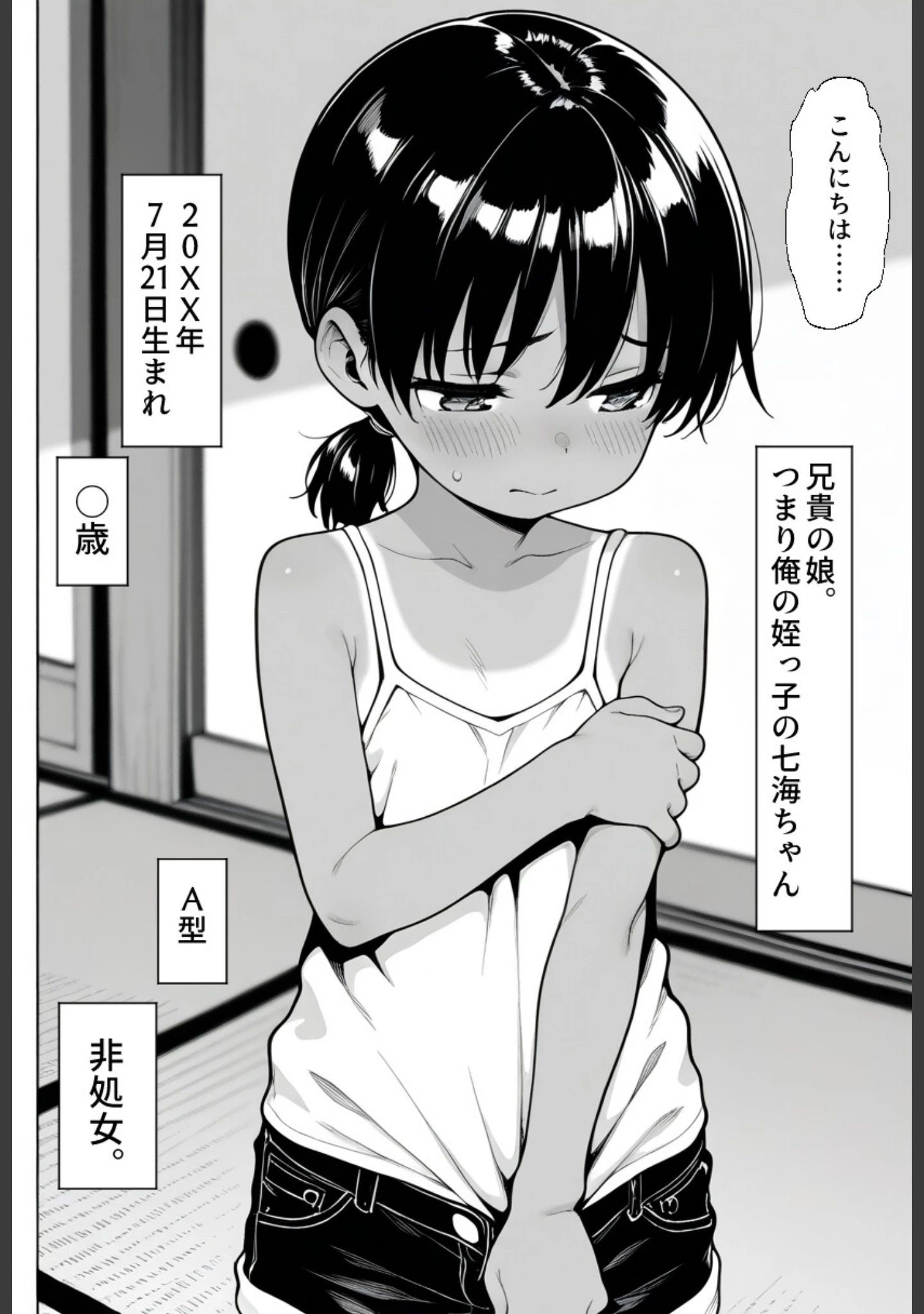 「姪っ子と夏休み〜七海ちゃん禁断の自由研究〜【ふたりだけの、ないしょの田舎で】【モザイク版】」（学校のウサギ小屋） 試し読み 5ページ目