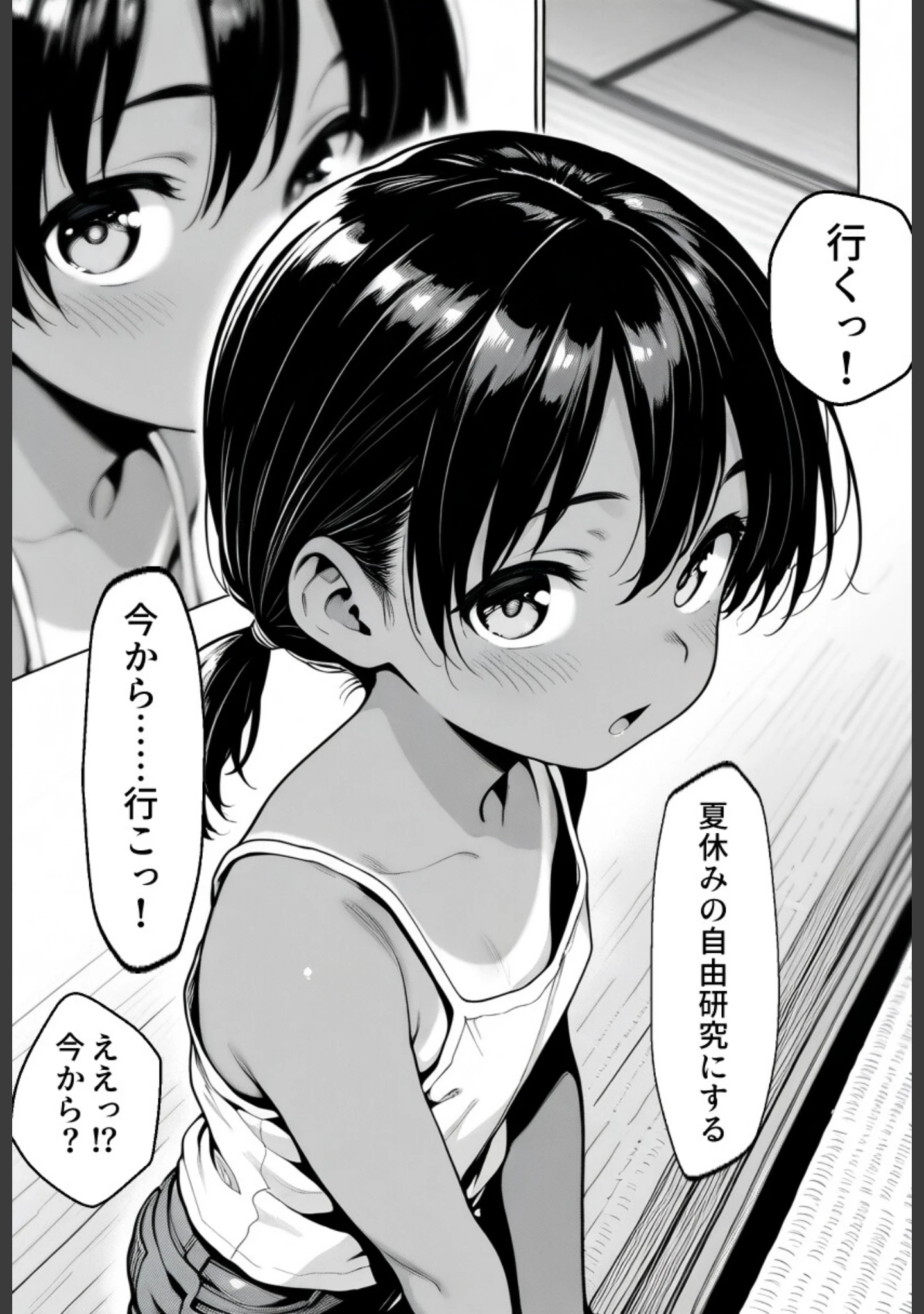 「姪っ子と夏休み〜七海ちゃん禁断の自由研究〜【ふたりだけの、ないしょの田舎で】【モザイク版】」（学校のウサギ小屋） 試し読み 8ページ目