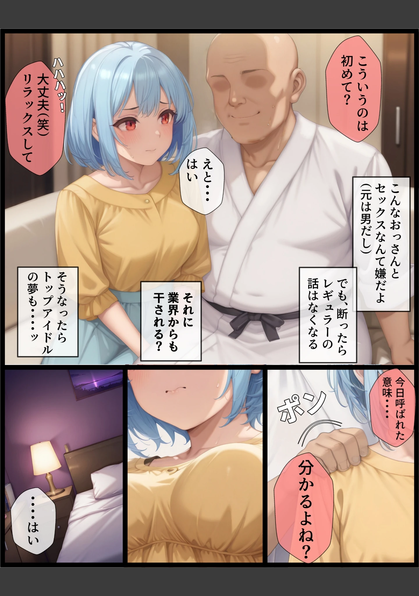 「TSしてシたいこと〜トップアイドルになりたくて枕営業で快楽堕ちする話〜【モザイク版】」（AIでも愛はある） 試し読み 7ページ目