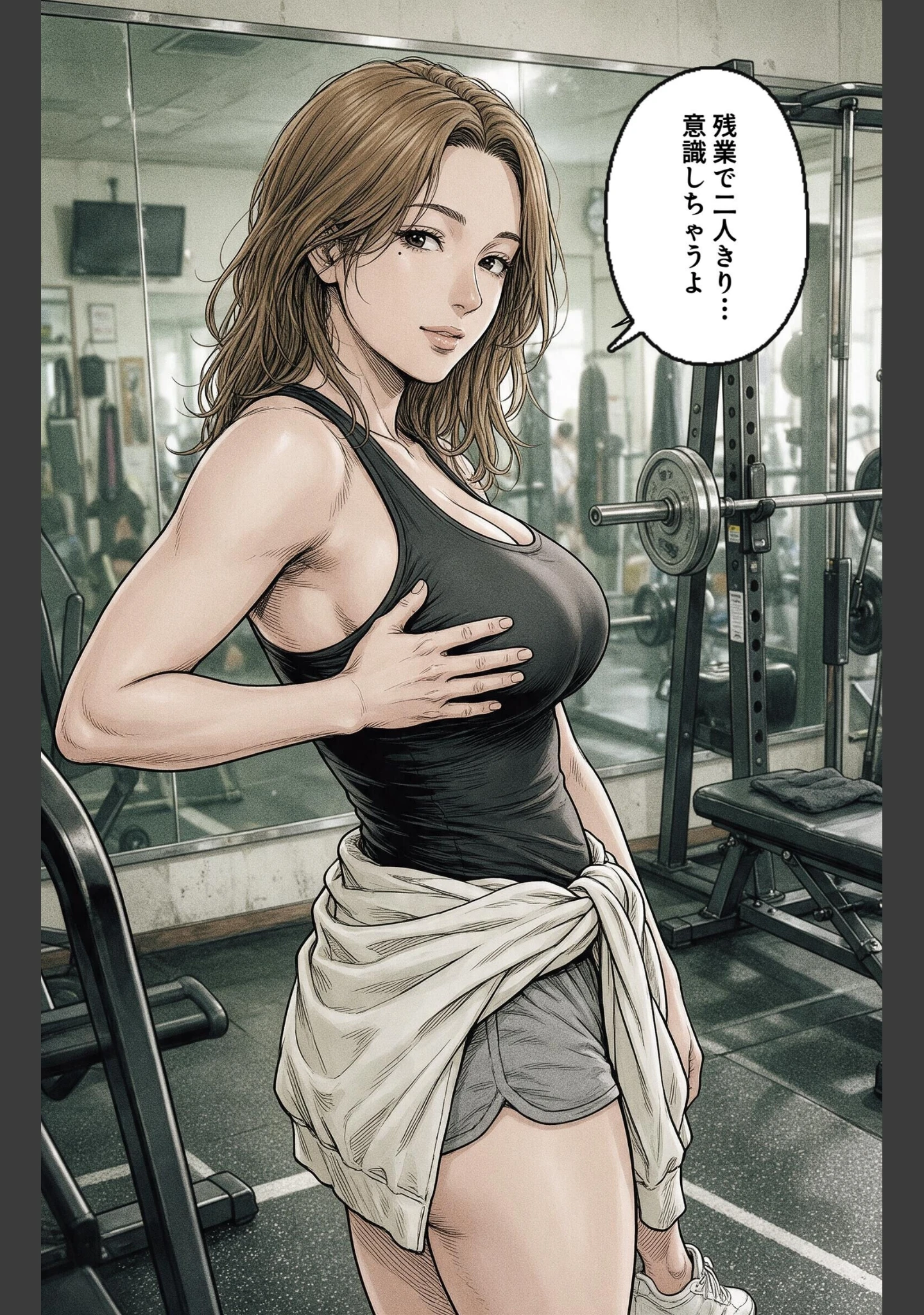 「汗だくで火照ったタンクトップ姿のジムのお姉さんに残業で二人きりにされて押し倒されて生ハメされた話【モザイク版】（単話）」（神鳴もえぎ） 試し読み 7ページ目