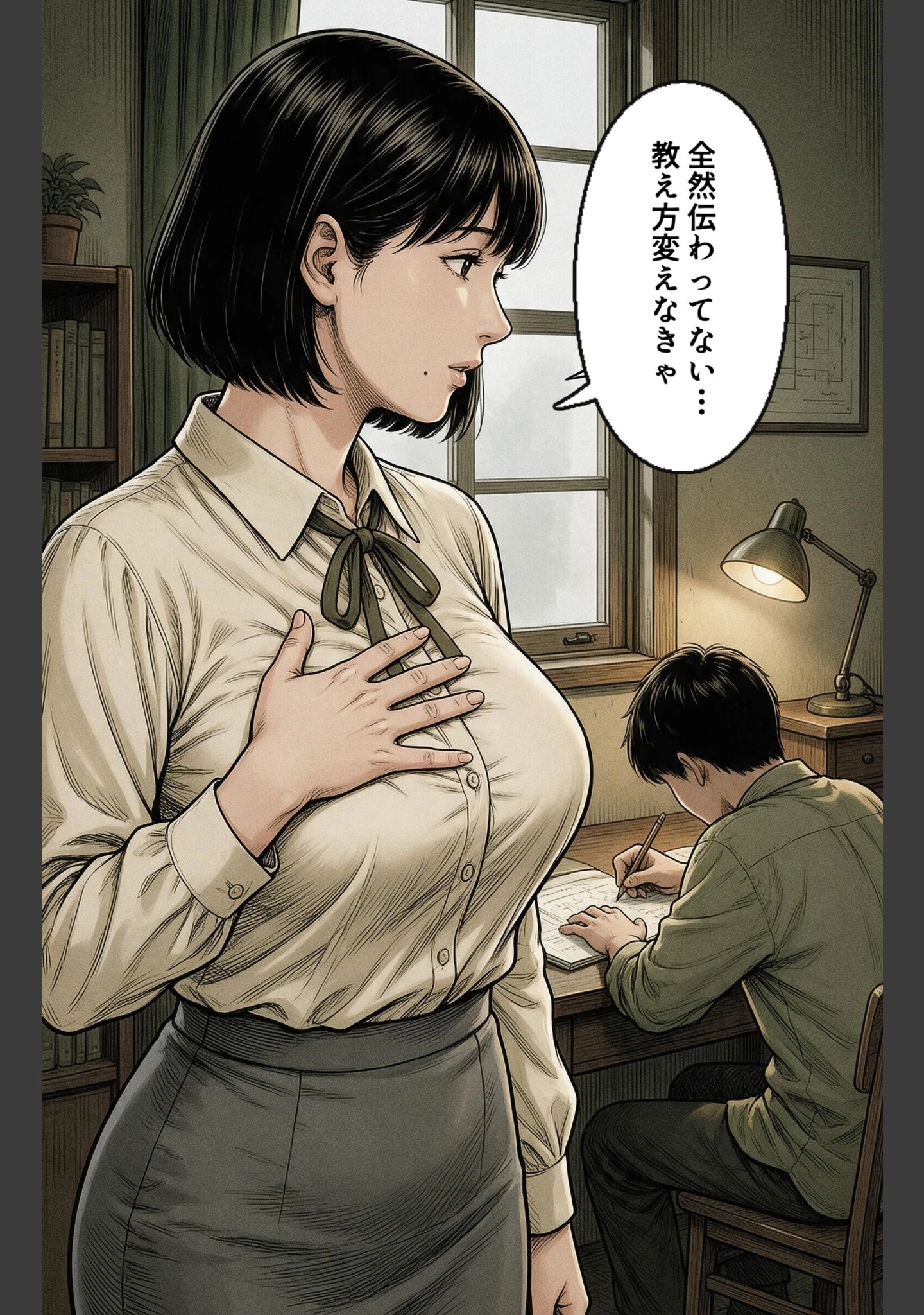 「お堅いと思ってた巨乳家庭教師のお姉さんに勉強を教わってたら身体で覚えろって教え込まれた話【モザイク版】（単話）」（神鳴もえぎ） 試し読み 7ページ目
