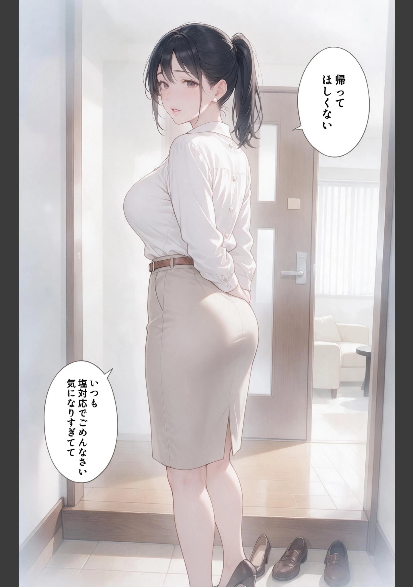 「塩対応だった爆乳人妻大家を玄関先で抱きとめたら中出しが止まらなくなった話【モザイク版】（単話）」（灯野ましろ） 試し読み 12ページ目