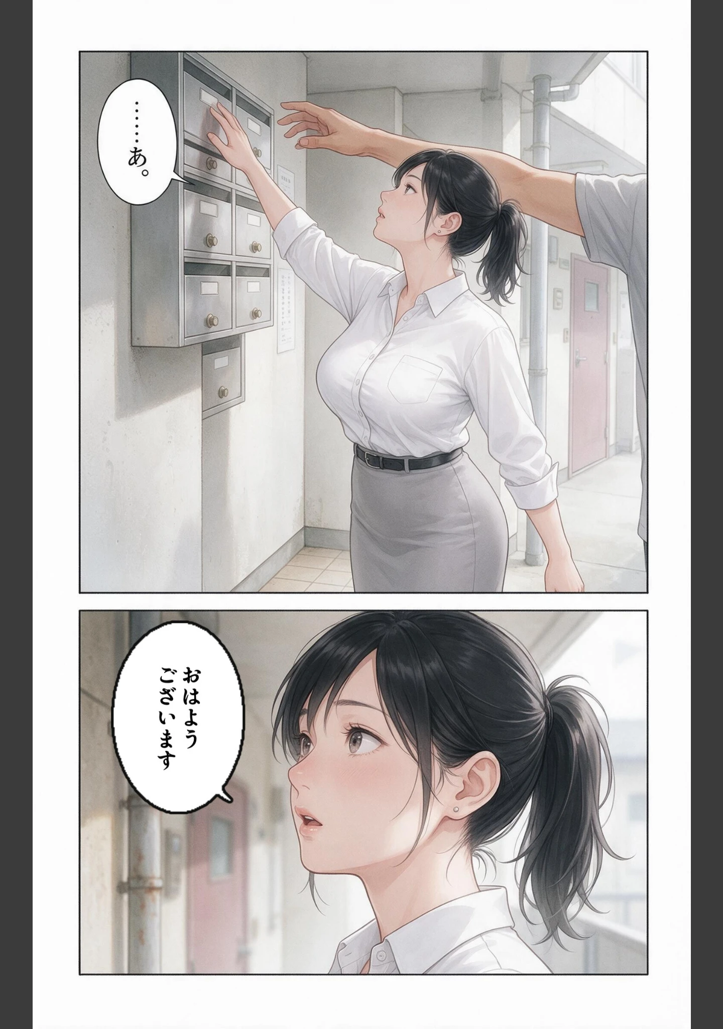 「塩対応だった爆乳人妻大家を玄関先で抱きとめたら中出しが止まらなくなった話【モザイク版】（単話）」（灯野ましろ） 試し読み 5ページ目