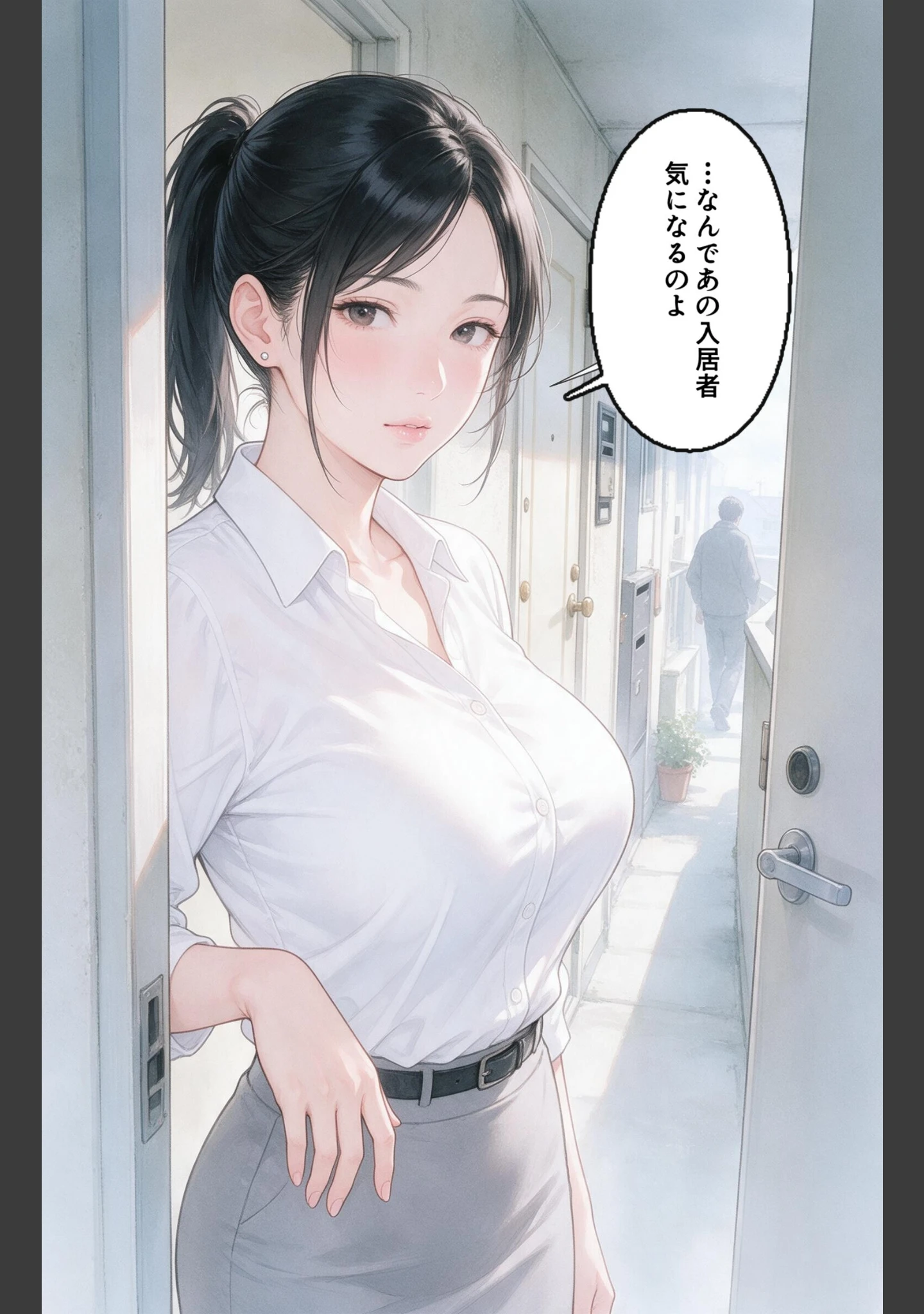 「塩対応だった爆乳人妻大家を玄関先で抱きとめたら中出しが止まらなくなった話【モザイク版】（単話）」（灯野ましろ） 試し読み 7ページ目