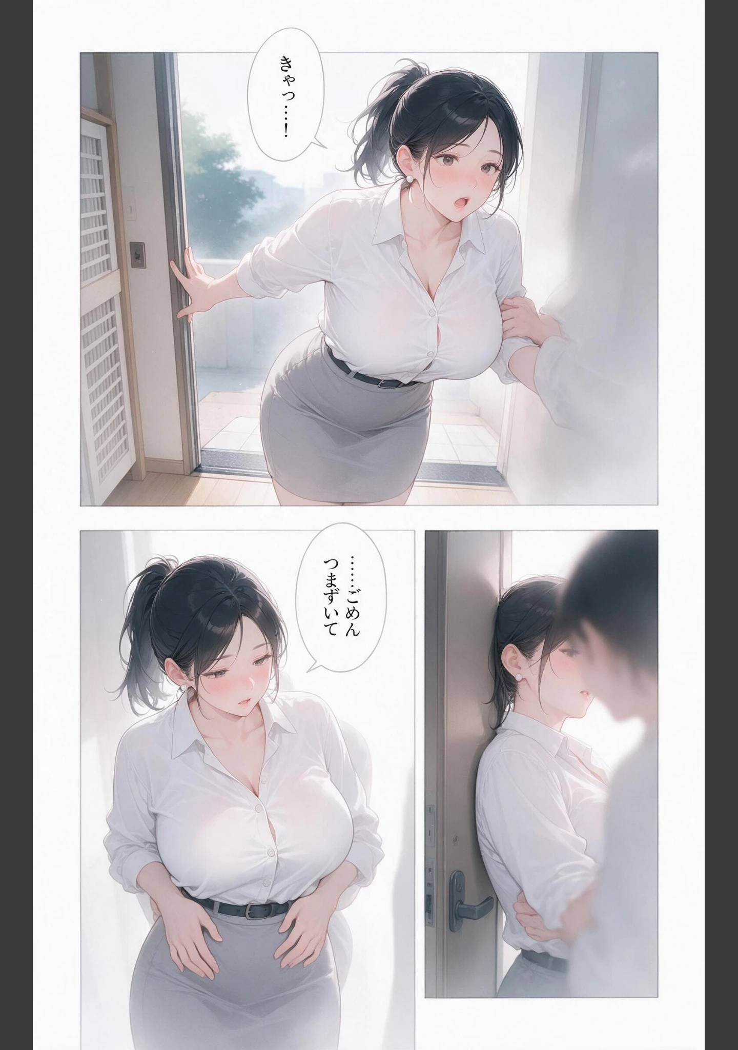 「塩対応だった爆乳人妻大家を玄関先で抱きとめたら中出しが止まらなくなった話【モザイク版】（単話）」（灯野ましろ） 試し読み 9ページ目