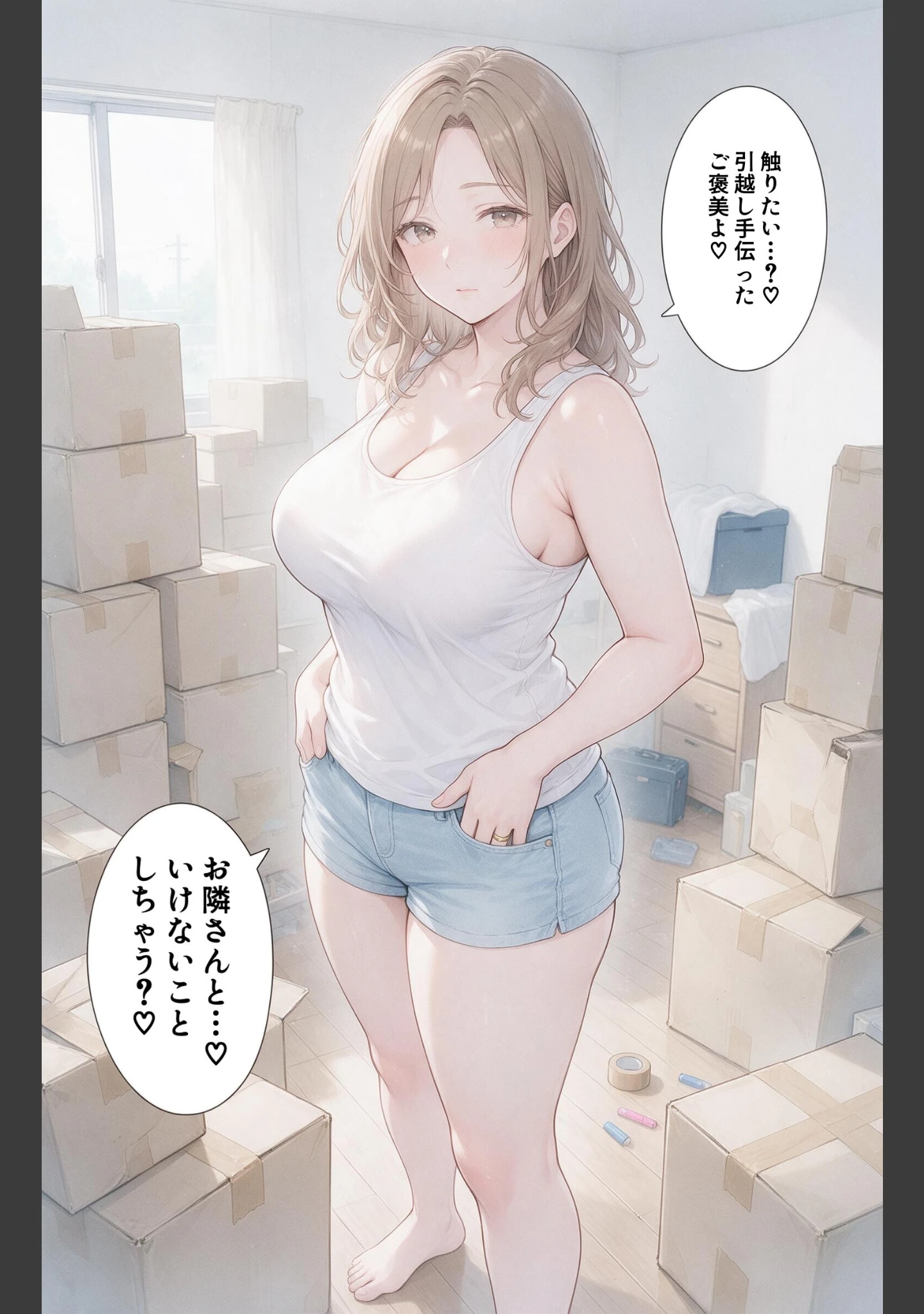 「無防備すぎるタンクトップ姿の隣の奥さんの引っ越しを手伝ったら中出しHさせてくれた話【モザイク版】（単話）」（灯野ましろ） 試し読み 12ページ目