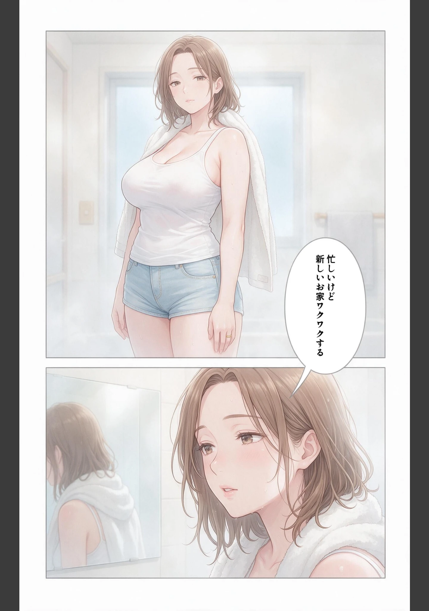 「無防備すぎるタンクトップ姿の隣の奥さんの引っ越しを手伝ったら中出しHさせてくれた話【モザイク版】（単話）」（灯野ましろ） 試し読み 4ページ目