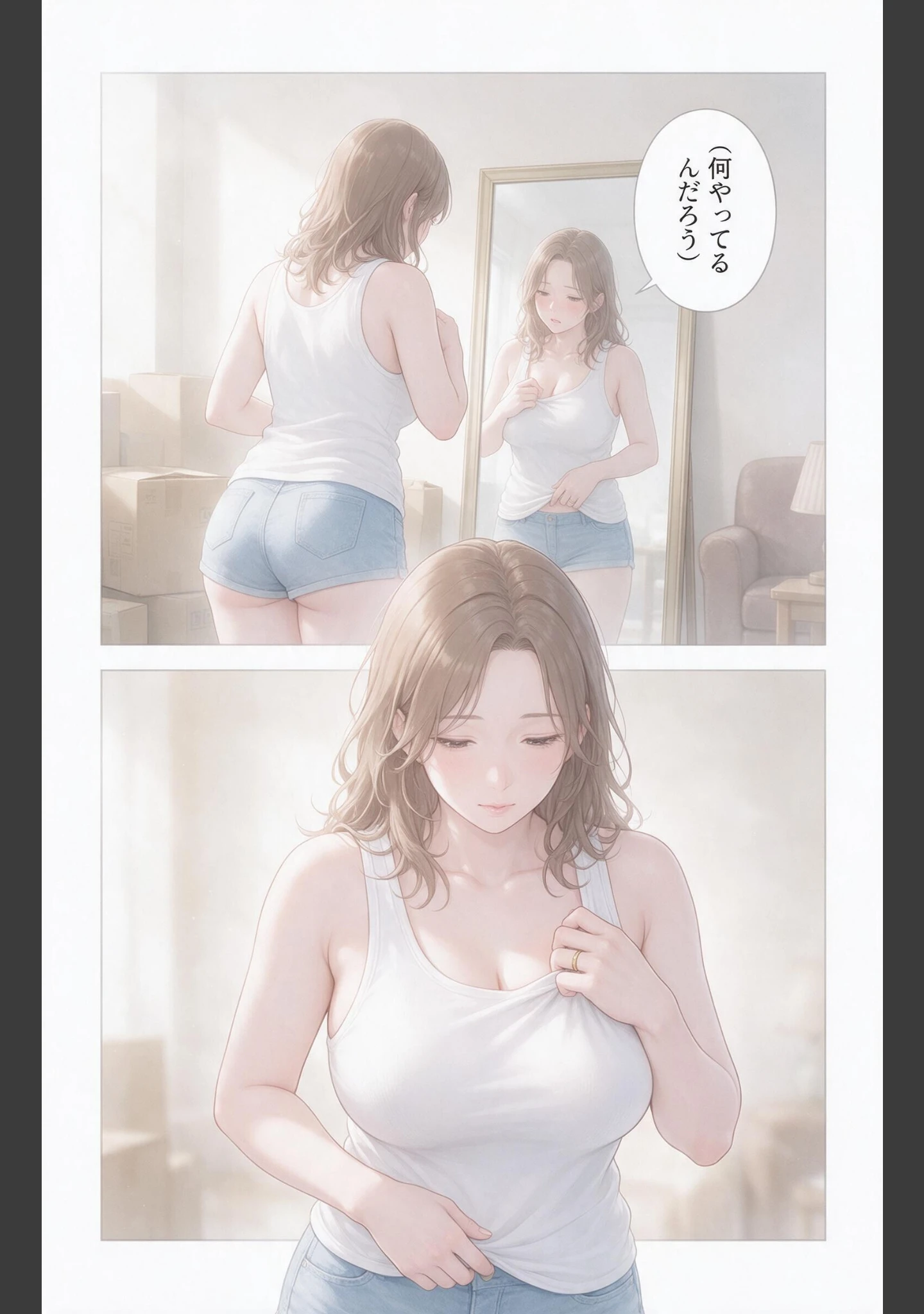 「無防備すぎるタンクトップ姿の隣の奥さんの引っ越しを手伝ったら中出しHさせてくれた話【モザイク版】（単話）」（灯野ましろ） 試し読み 8ページ目