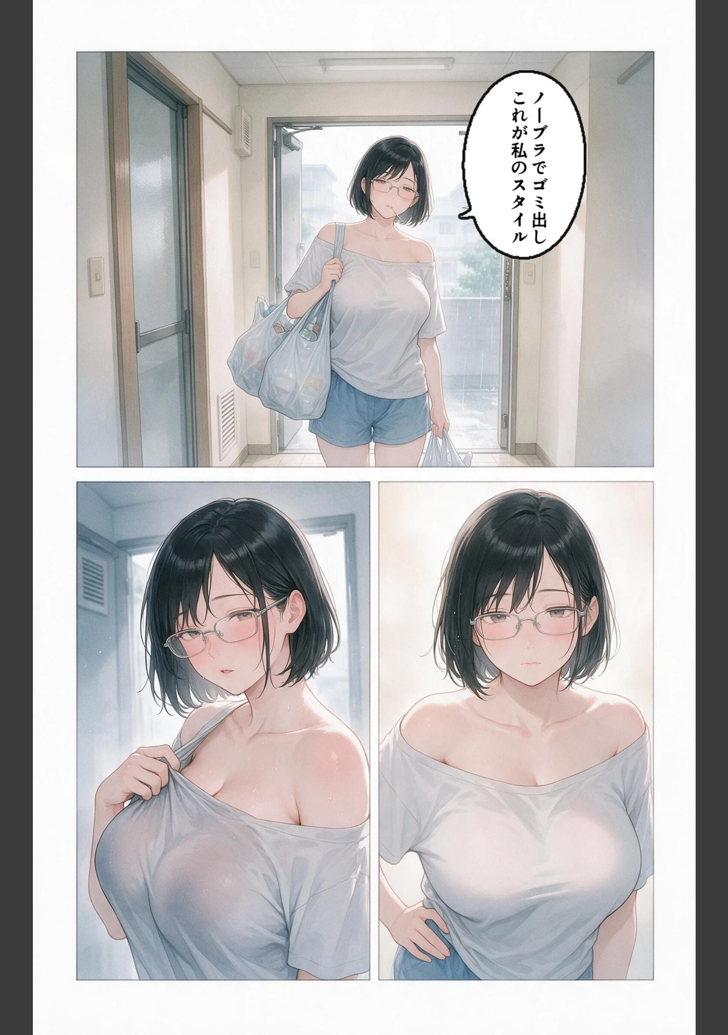 「濡れた服が張り付いたノーブラ隣の奥さんを土砂降りの雨宿りで匿ったら押し倒されて生ハメされた話【モザイク版】（単話）」（灯野ましろ） 試し読み 2ページ目
